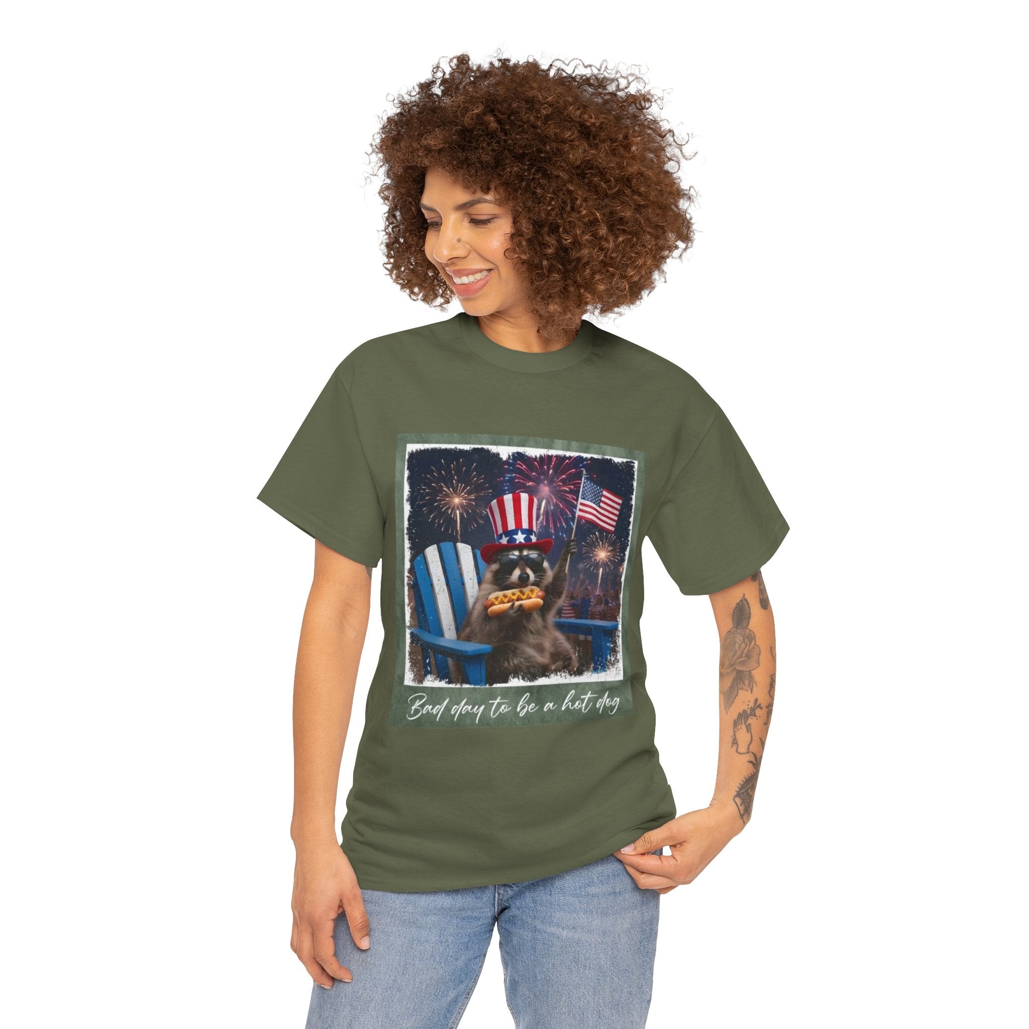 Patriotic Uncle Sam Bear T-Shirt — 'God Spares Us to Be a Hot Dog' 4th of July Tee