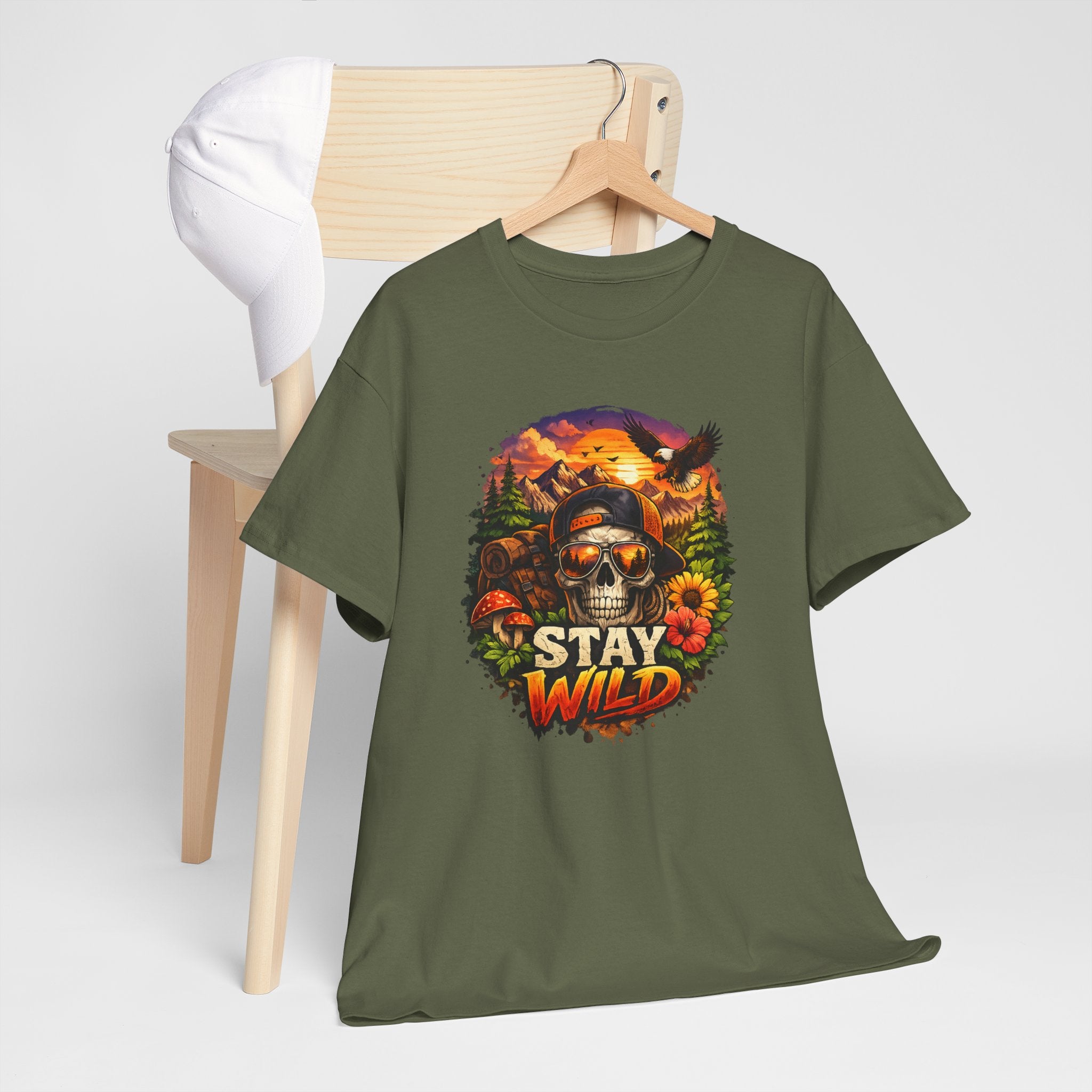 Stay Wild Skull Tee — Vintage Sunset Skull & Sunflower Graphic T-Shirt