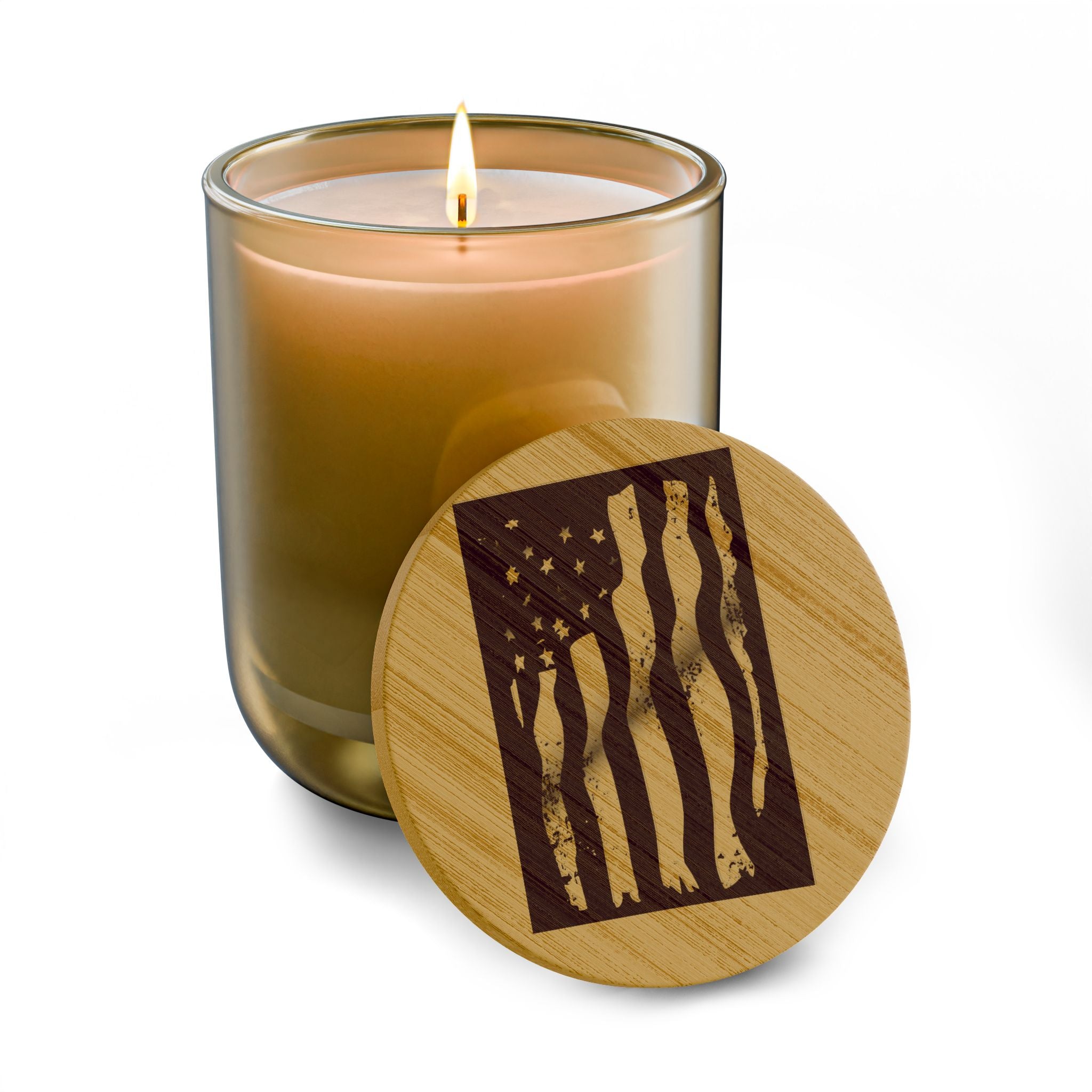 Engraved American Flag Soy Candle — 14oz Scented Candle with Bamboo Lid