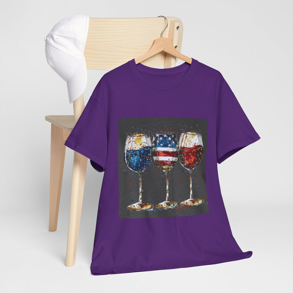 Wine Glasses with American Flag Design Tee