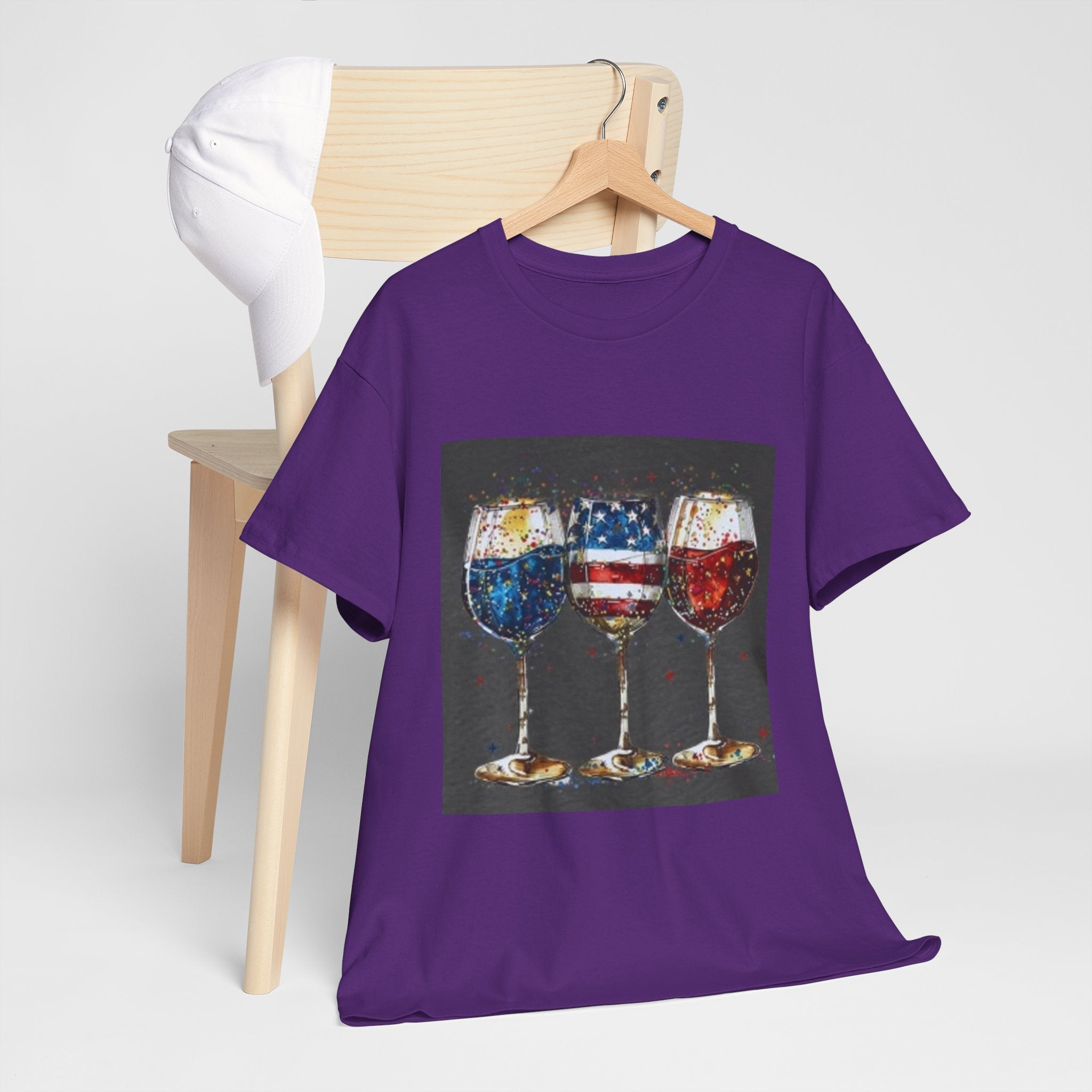 Wine Glasses with American Flag Design Tee