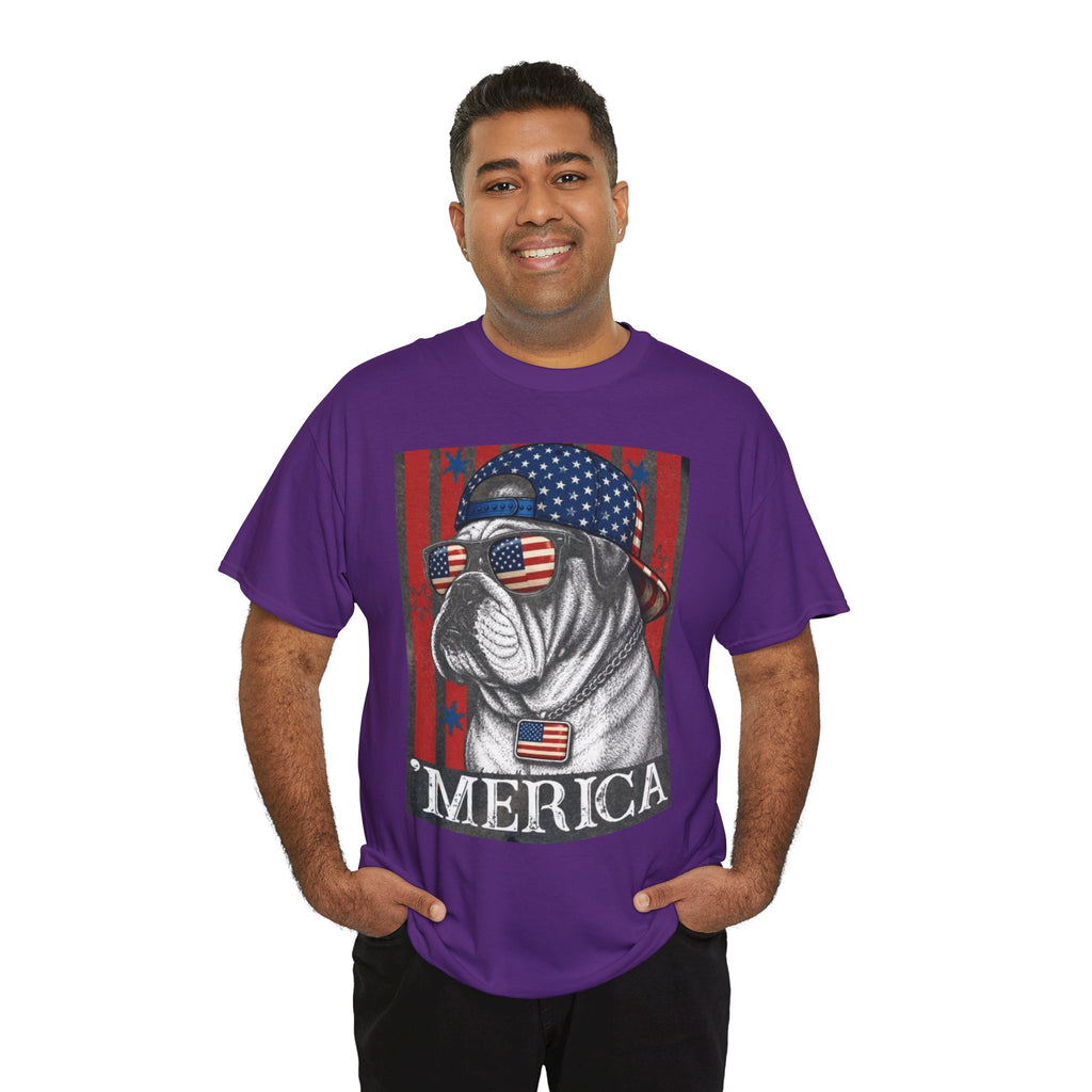 'Merica Bulldog T-Shirt — Patriotic American Flag Tee for Fourth of July
