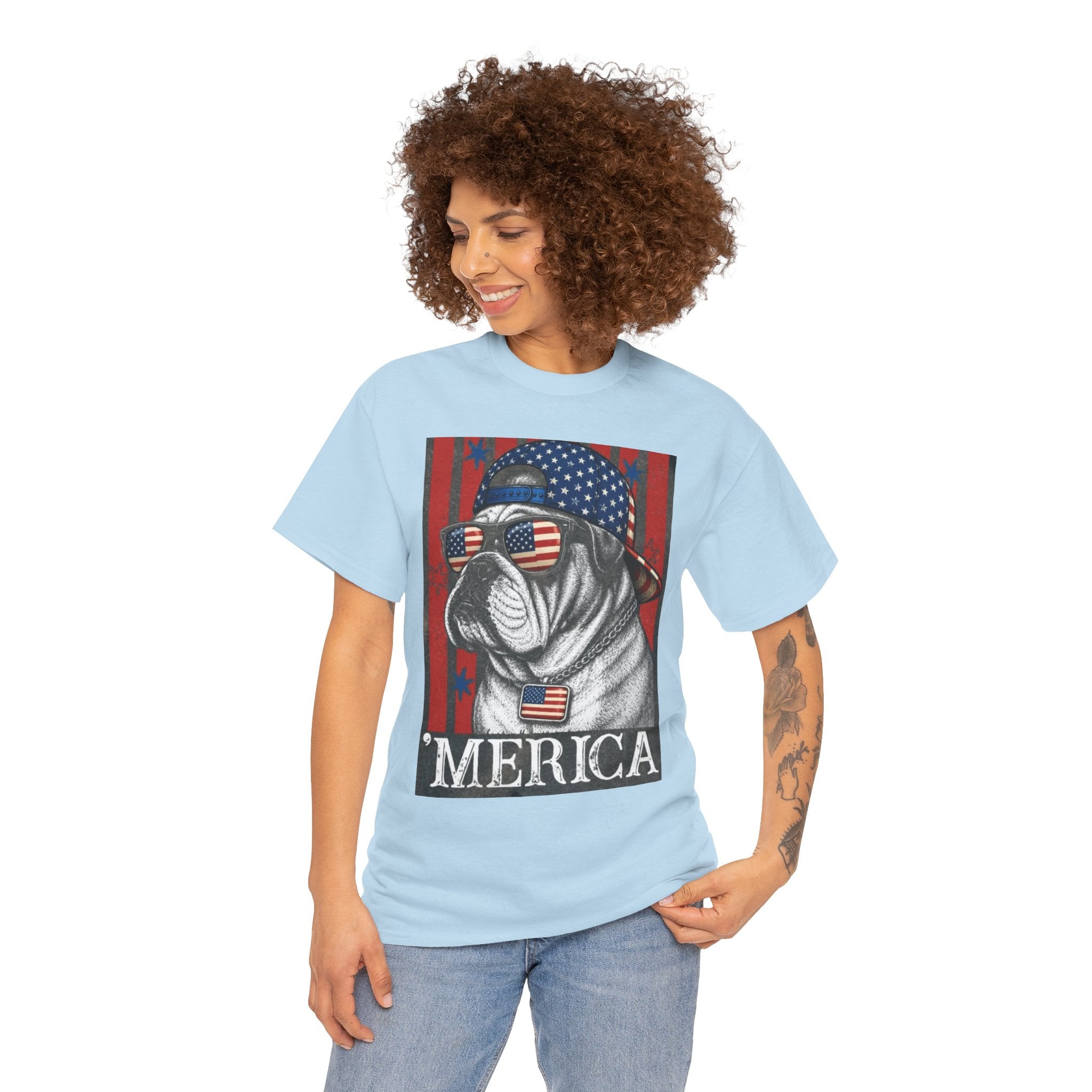 'Merica Bulldog T-Shirt — Patriotic American Flag Tee for Fourth of July