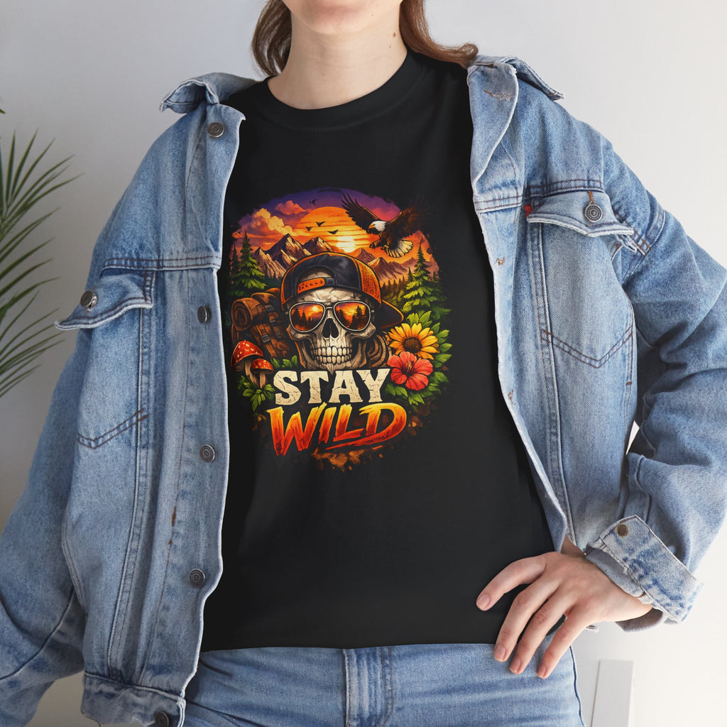 Stay Wild Skull Tee — Vintage Sunset Skull & Sunflower Graphic T-Shirt