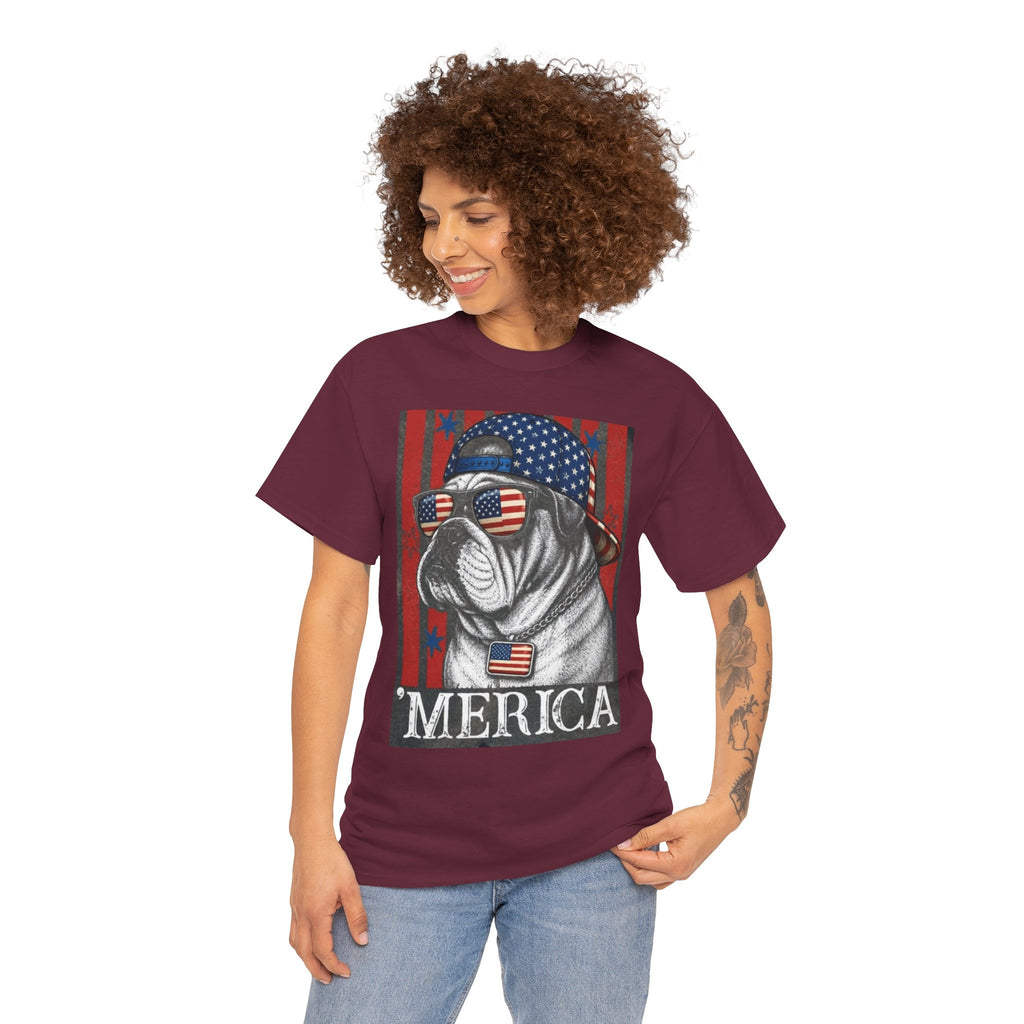 'Merica Bulldog T-Shirt — Patriotic American Flag Tee for Fourth of July