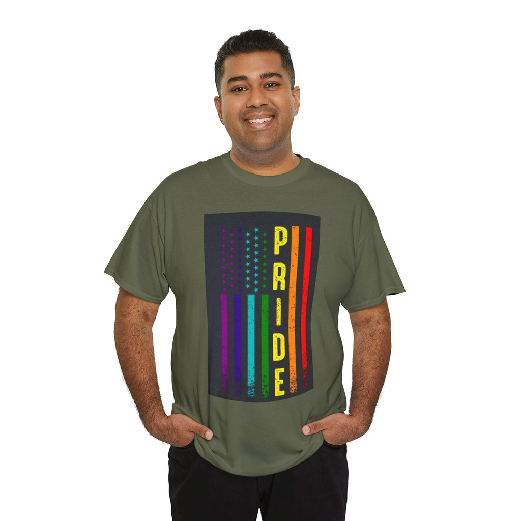 Pride Rainbow Flag Tee — Vertical "PRIDE" Graphic T-Shirt