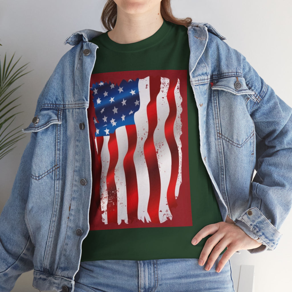 American Flag Graphic Tee — Distressed Wavy Stars & Stripes