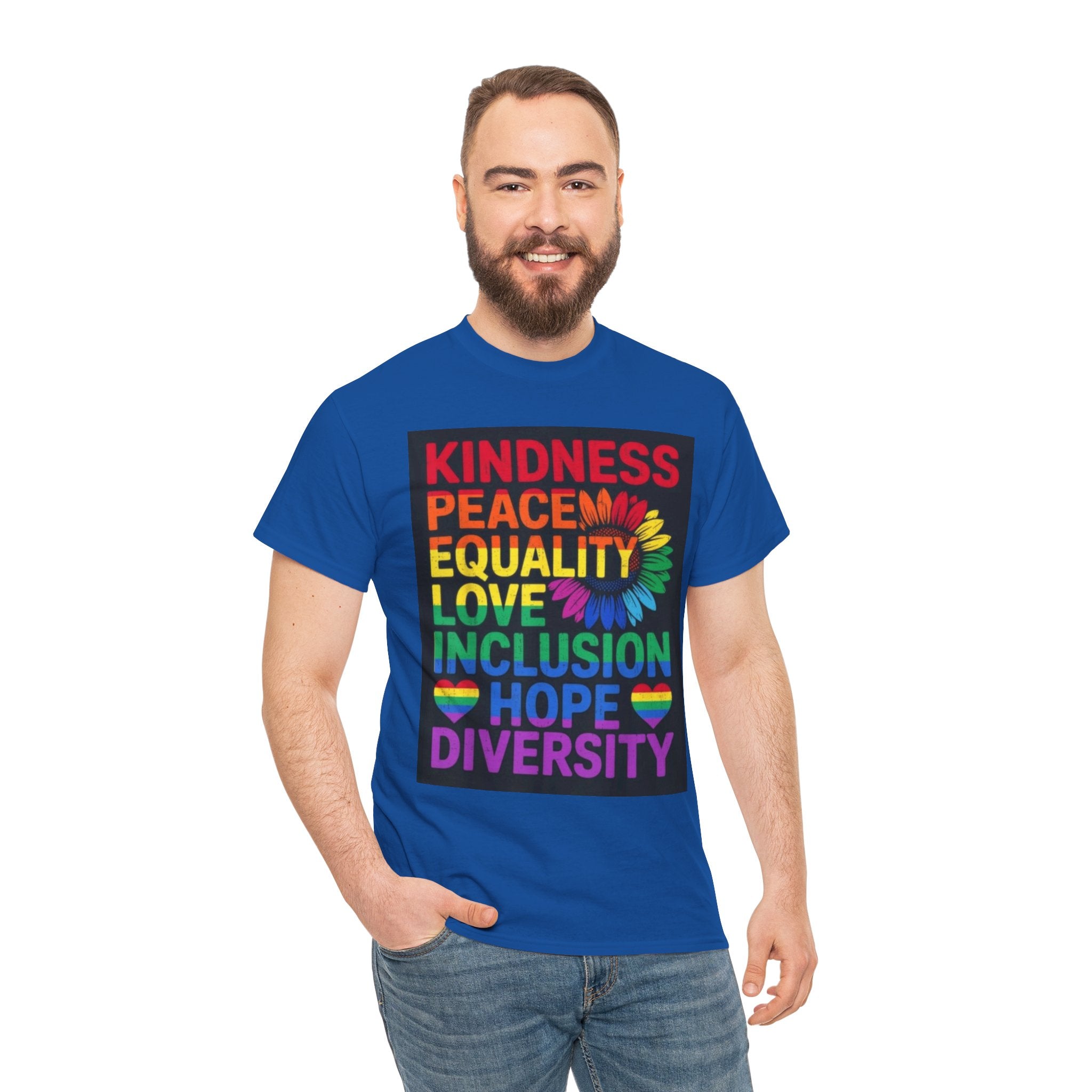 Kindness Peace Equality Rainbow T-Shirt — Pride Inclusion & Diversity Tee