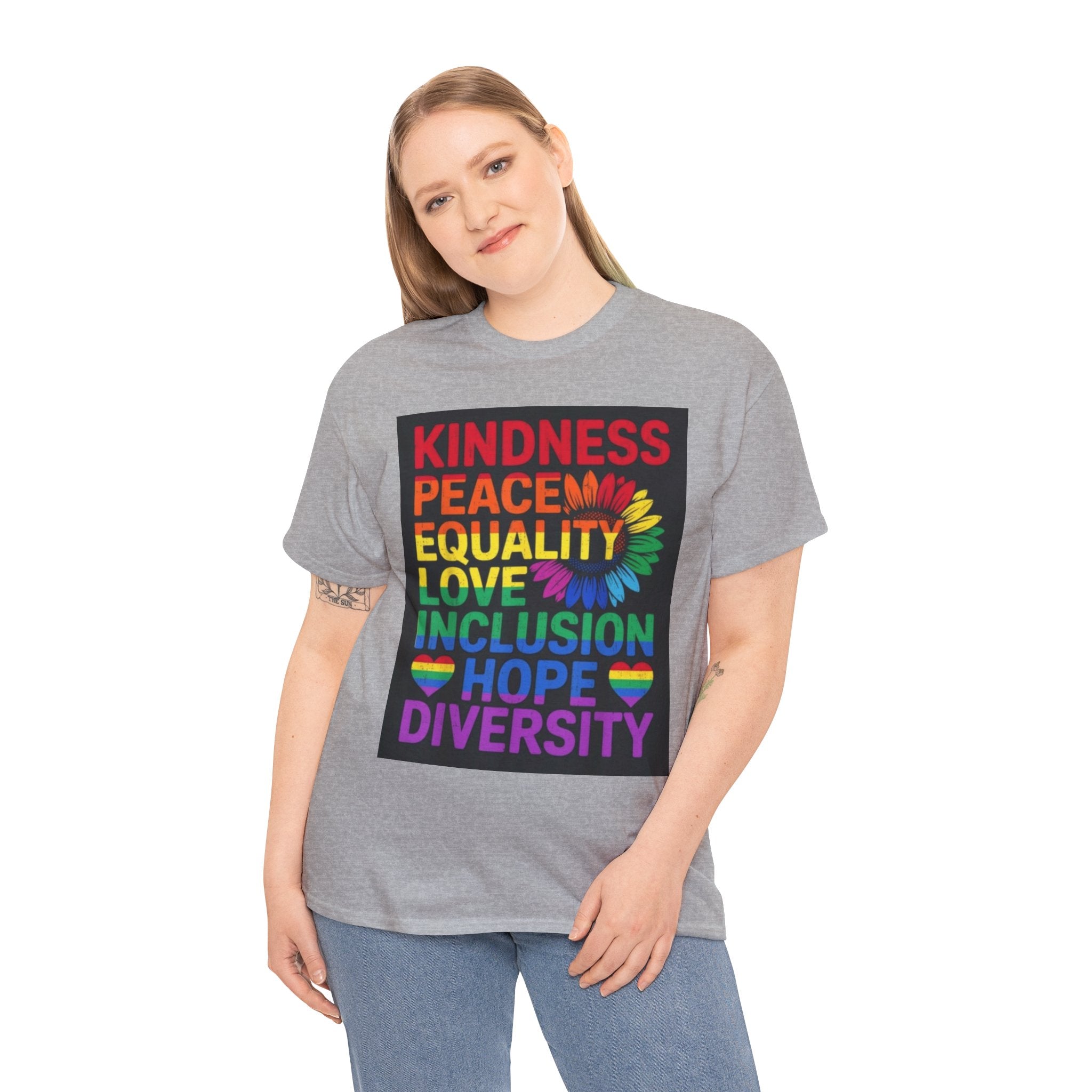 Kindness Peace Equality Rainbow T-Shirt — Pride Inclusion & Diversity Tee