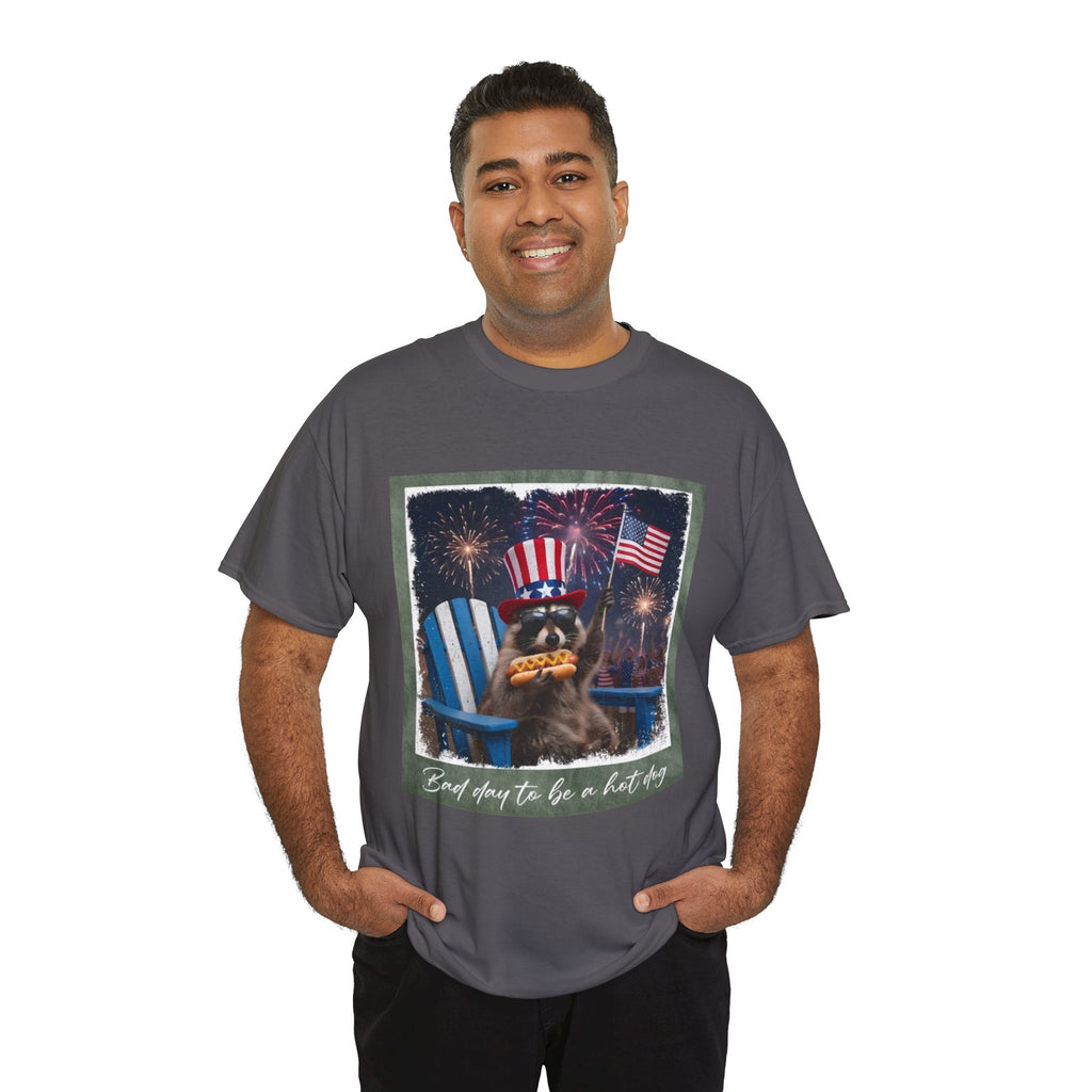 Patriotic Uncle Sam Bear T-Shirt — 'God Spares Us to Be a Hot Dog' 4th of July Tee