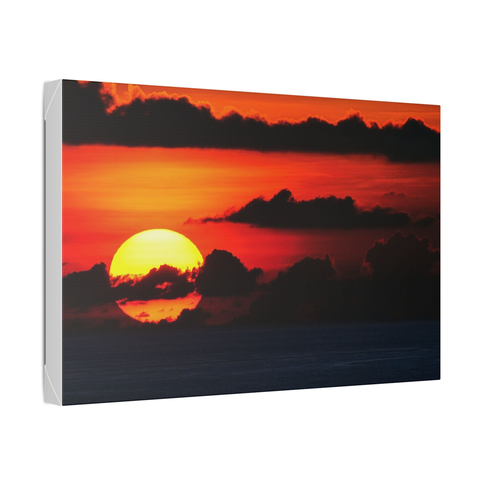 Sunset Ocean Canvas Print — Dramatic Red Sunset Wall Art