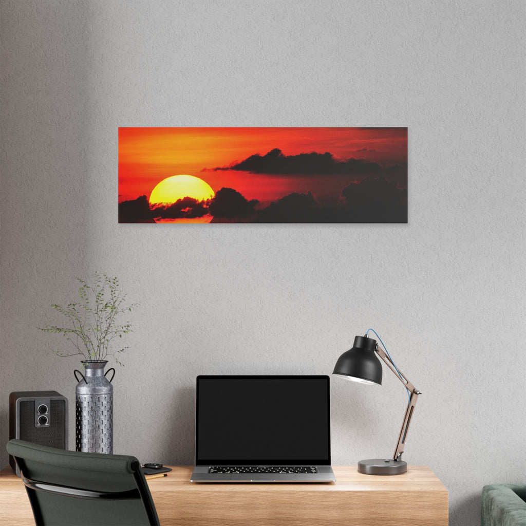 Sunset Ocean Canvas Print — Dramatic Red Sunset Wall Art