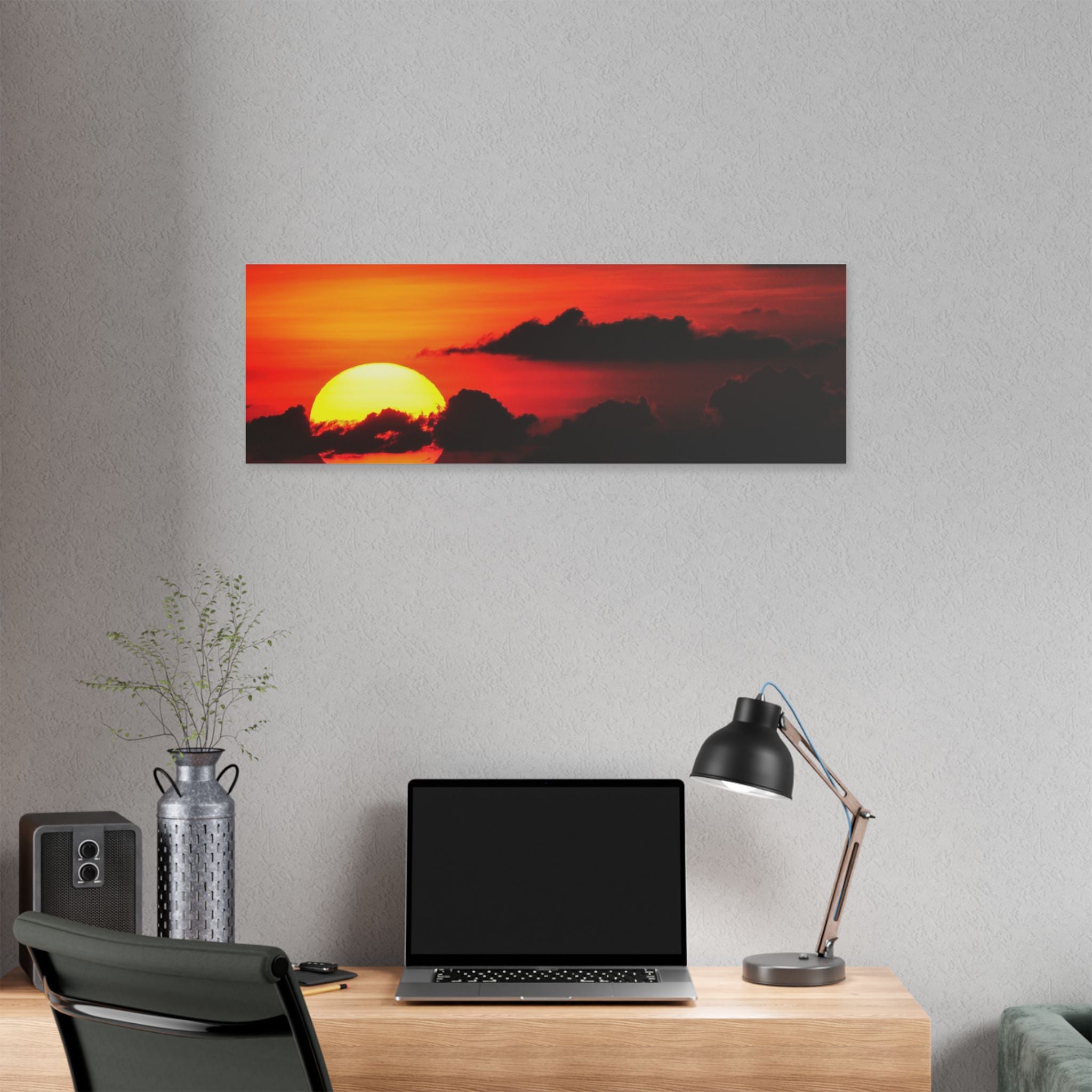 Sunset Ocean Canvas Print — Dramatic Red Sunset Wall Art