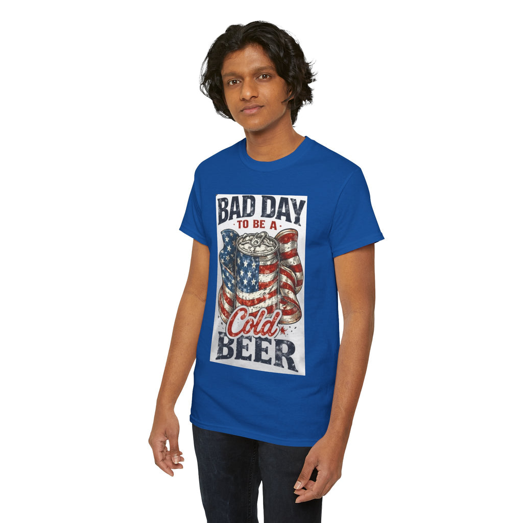 Bad Day to Be a Cold Beer T-Shirt — American Flag Beer Can Graphic Tee