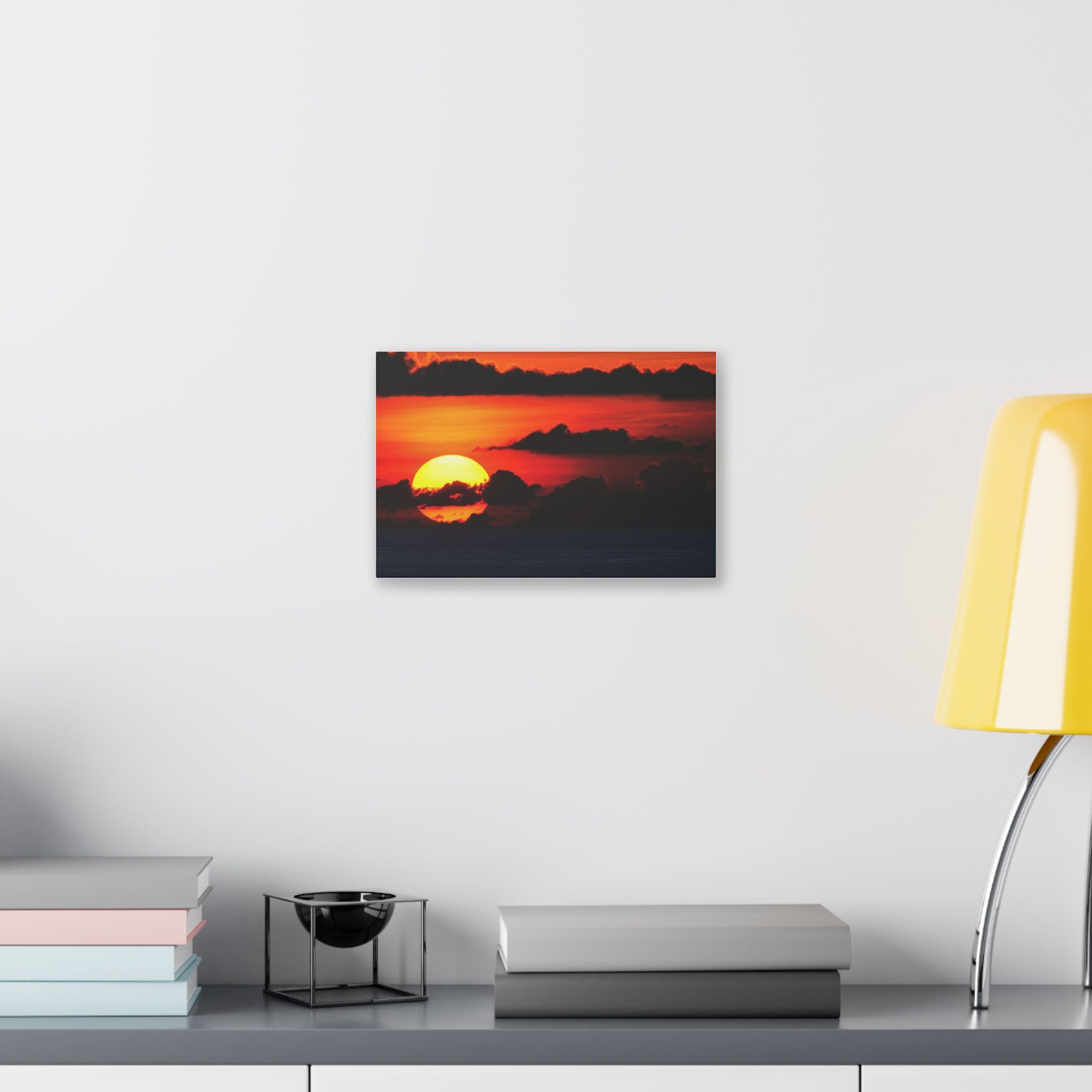 Sunset Ocean Canvas Print — Dramatic Red Sunset Wall Art