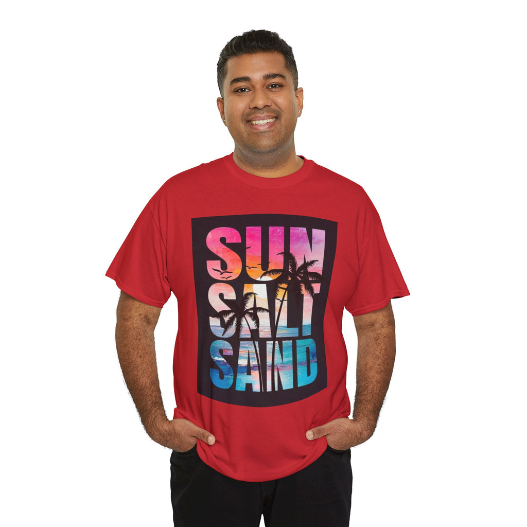 Sun Salt Sand Beach T-Shirt — Tropical Palm Sunset Graphic Tee