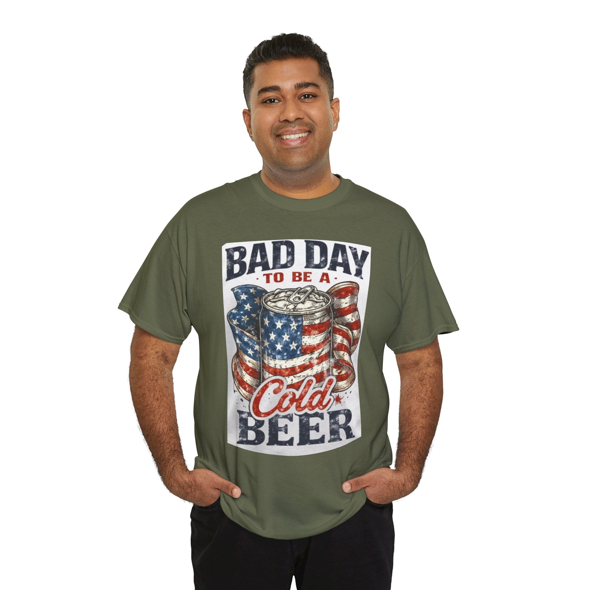 Bad Day to Be a Cold Beer T-Shirt — American Flag Beer Can Graphic Tee