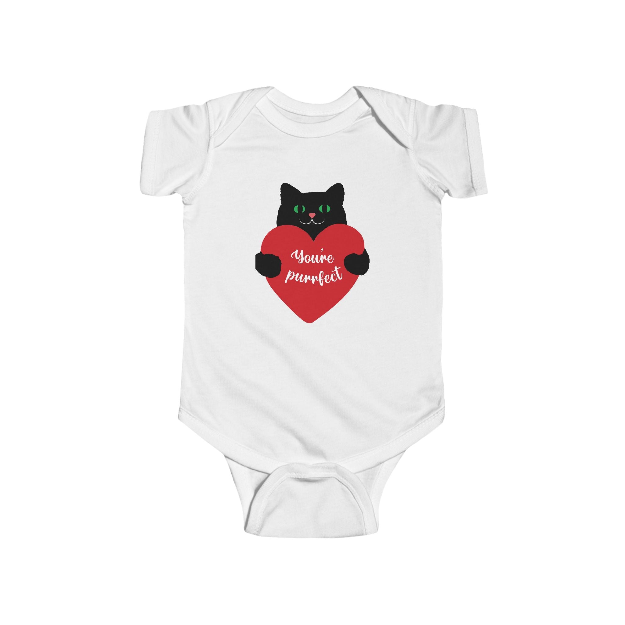 Infant Bodysuit - Black Cat Holding Heart "You're Purrfect" Baby Onesie