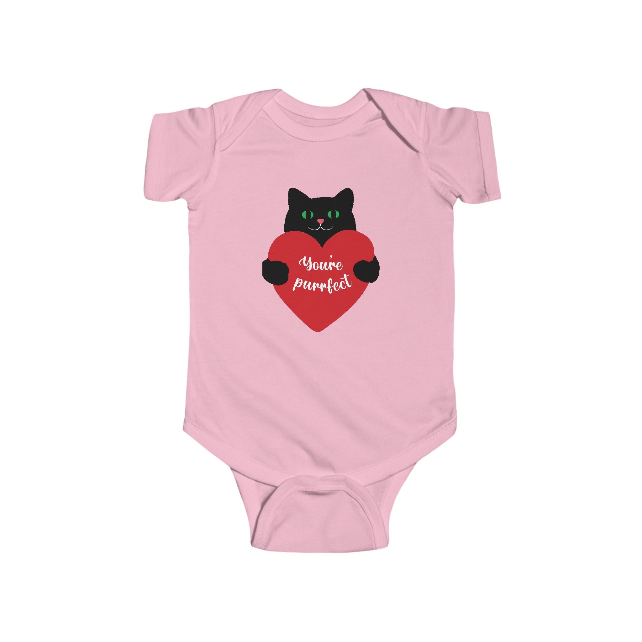 Infant Bodysuit - Black Cat Holding Heart "You're Purrfect" Baby Onesie