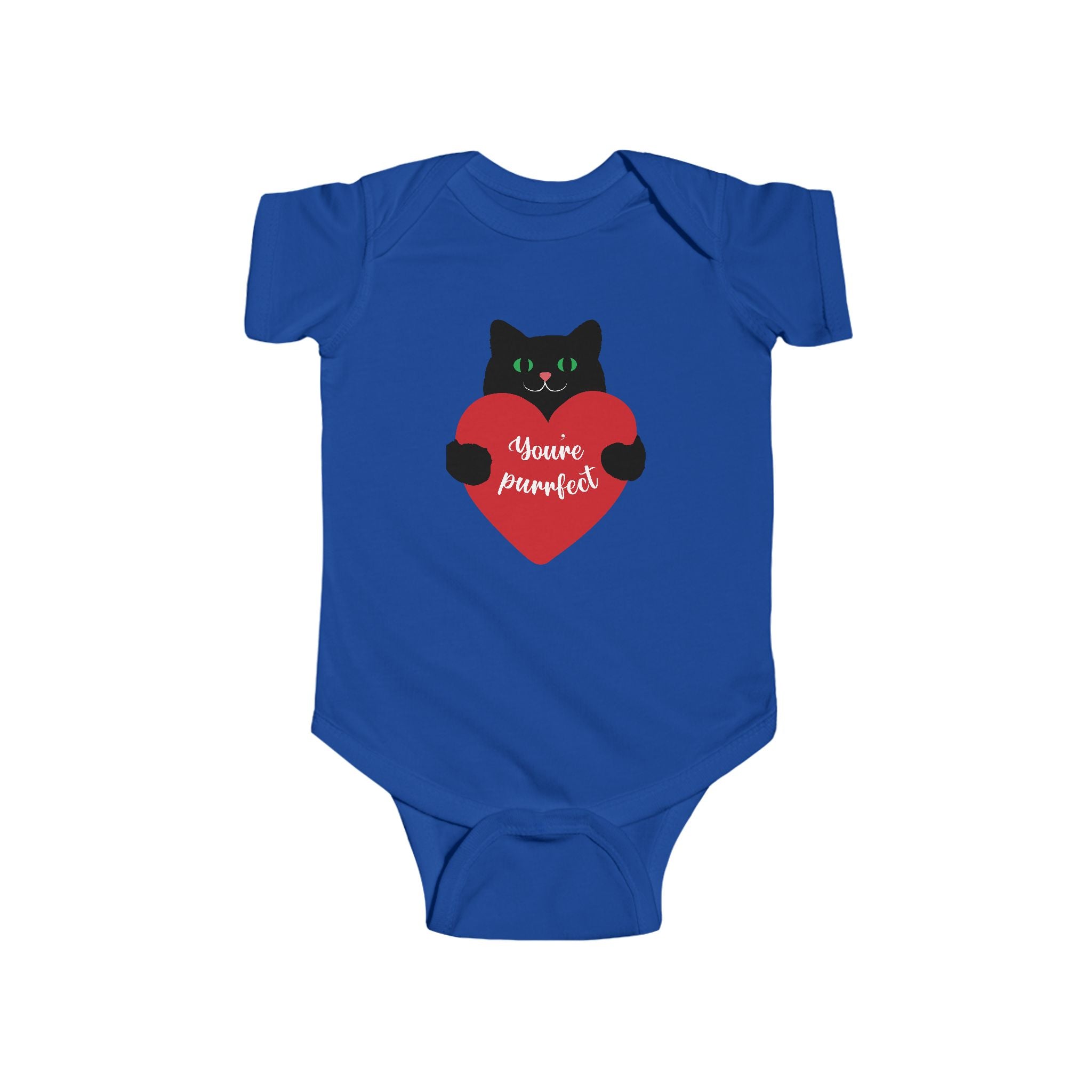 Infant Bodysuit - Black Cat Holding Heart "You're Purrfect" Baby Onesie