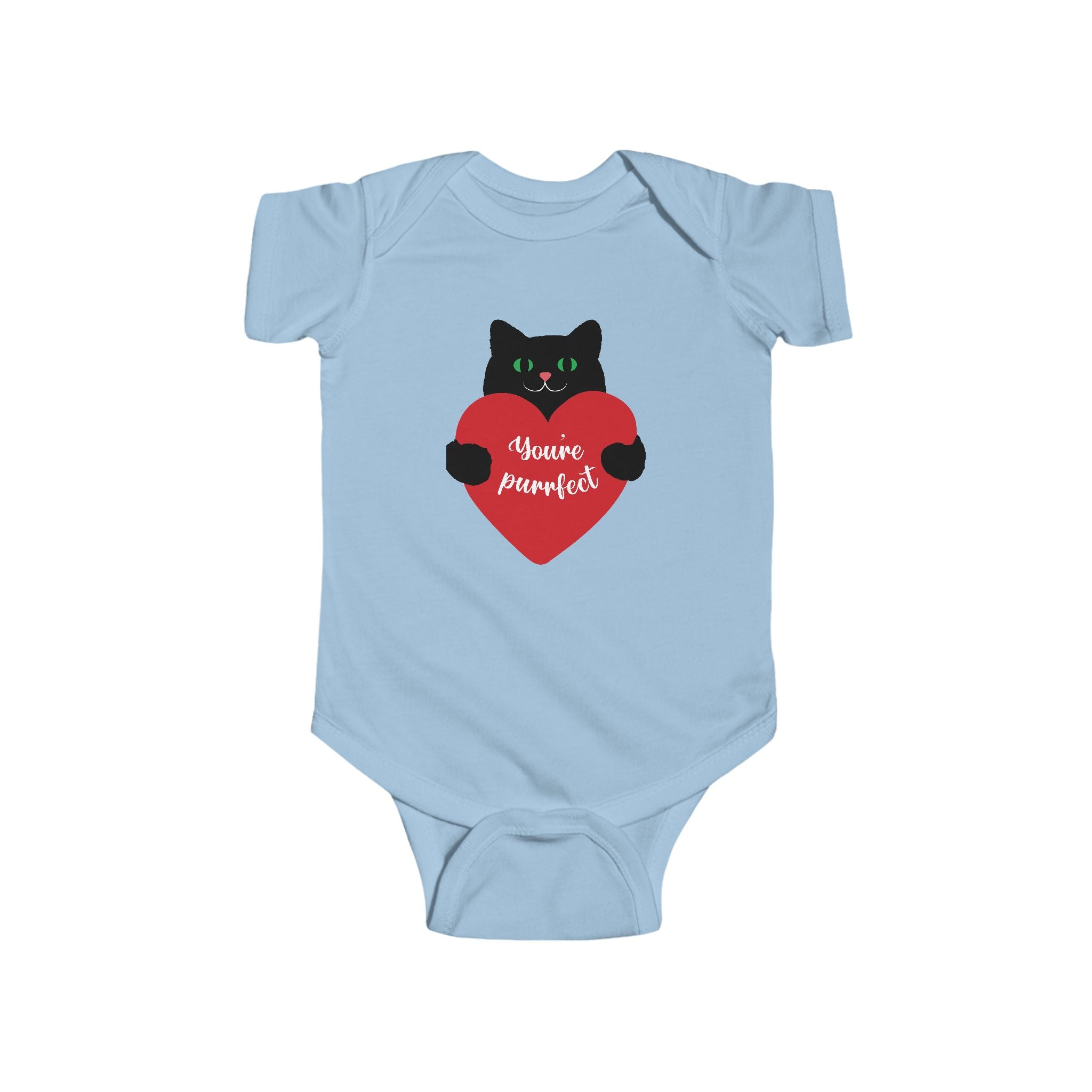 Infant Bodysuit - Black Cat Holding Heart "You're Purrfect" Baby Onesie
