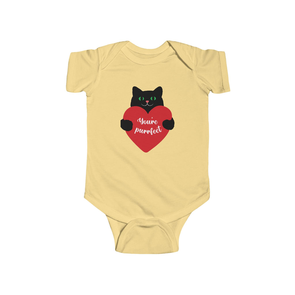 Infant Bodysuit - Black Cat Holding Heart "You're Purrfect" Baby Onesie