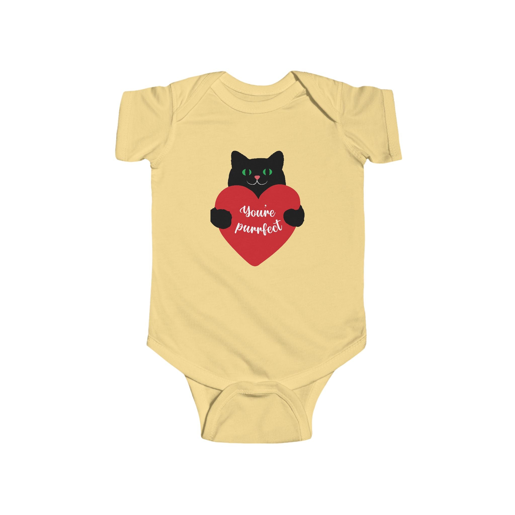Infant Bodysuit - Black Cat Holding Heart "You're Purrfect" Baby Onesie