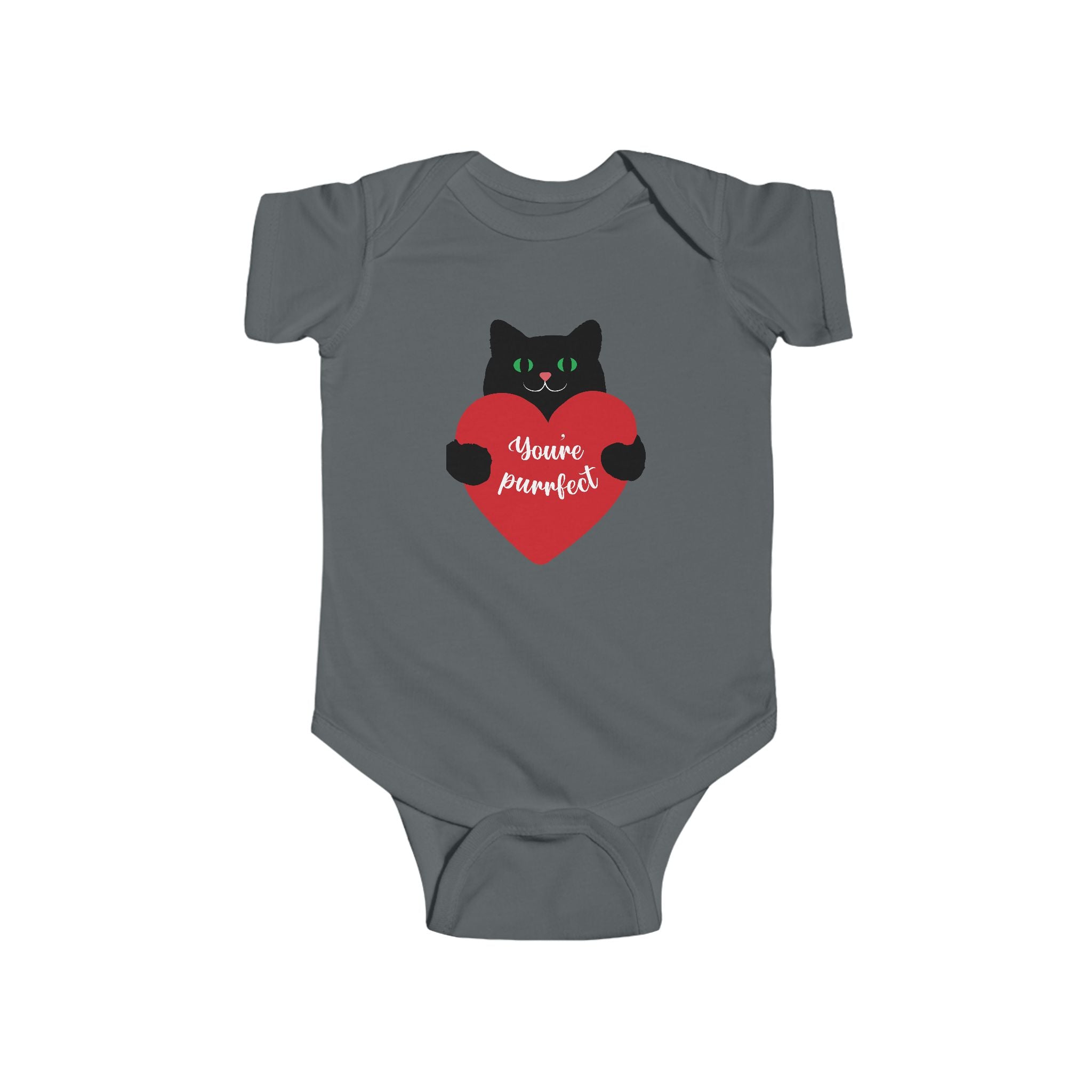 Infant Bodysuit - Black Cat Holding Heart "You're Purrfect" Baby Onesie