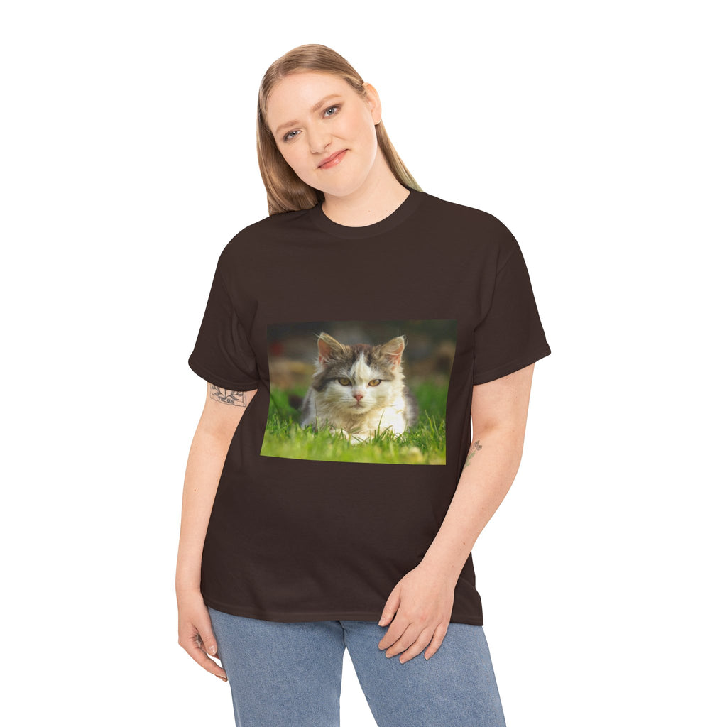 Cat Photo Tee — Relaxed Cat Lying in Grass T-Shirt
