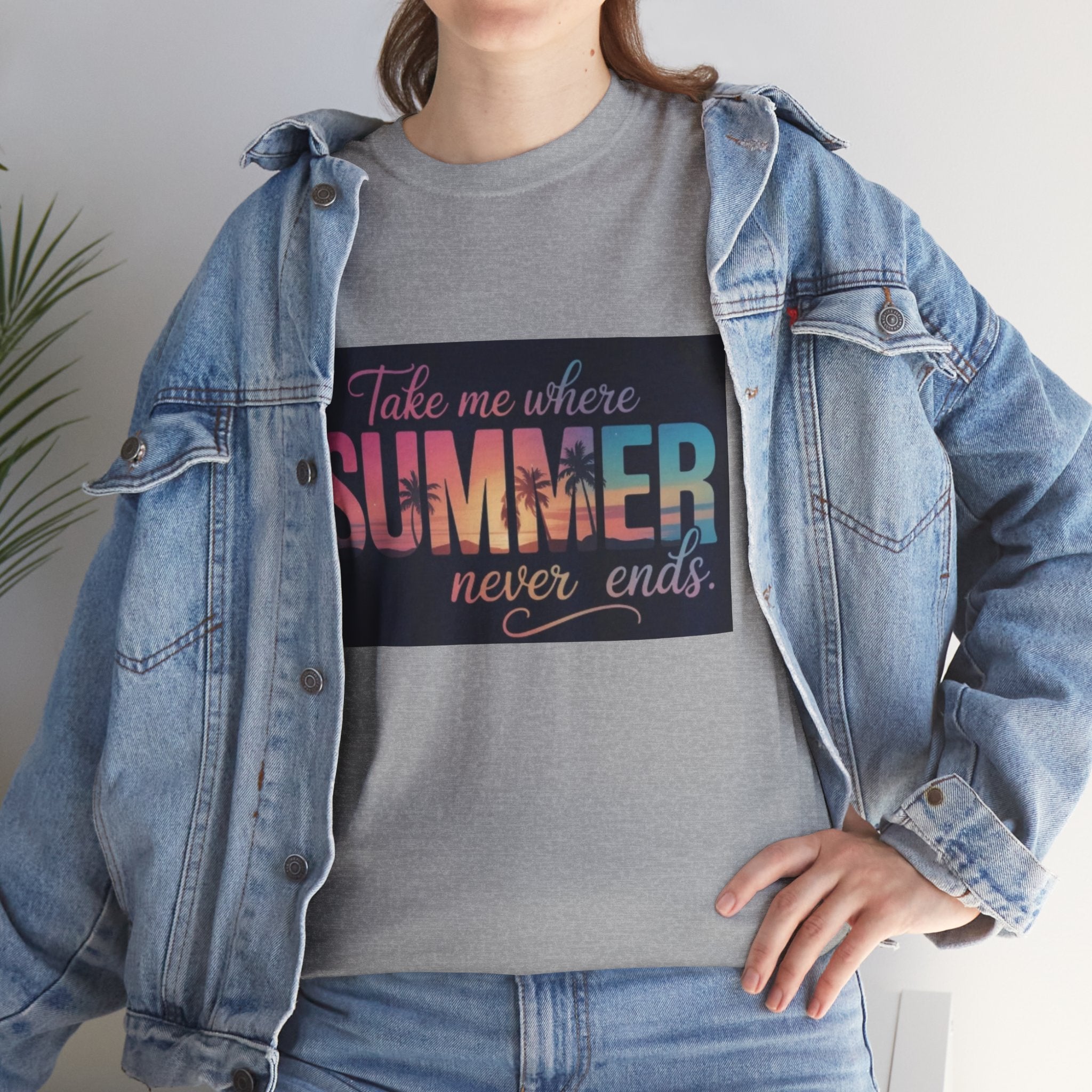T-Shirt — "Take Me Where Summer Never Ends" Retro Beach Vibes