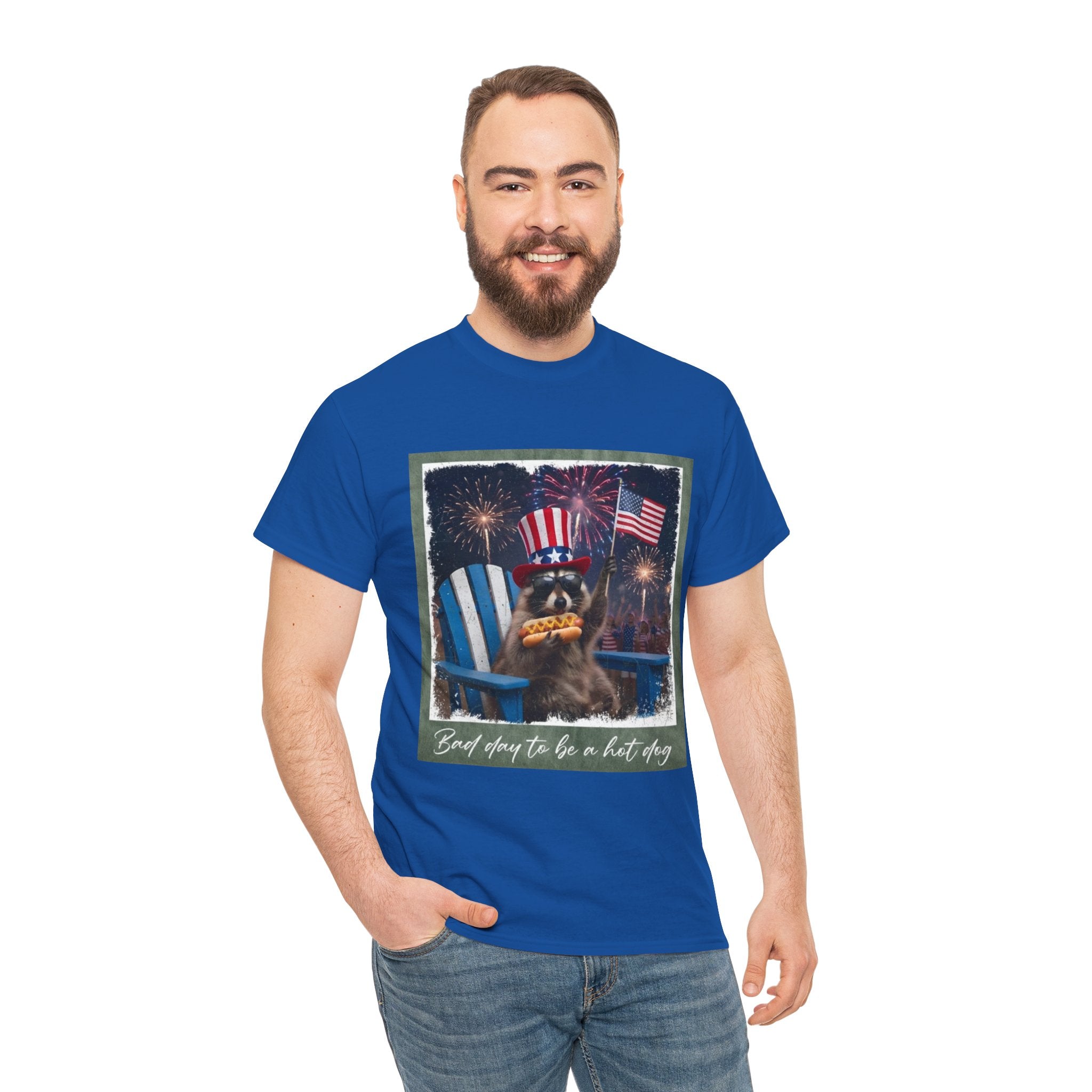 Patriotic Uncle Sam Bear T-Shirt — 'God Spares Us to Be a Hot Dog' 4th of July Tee