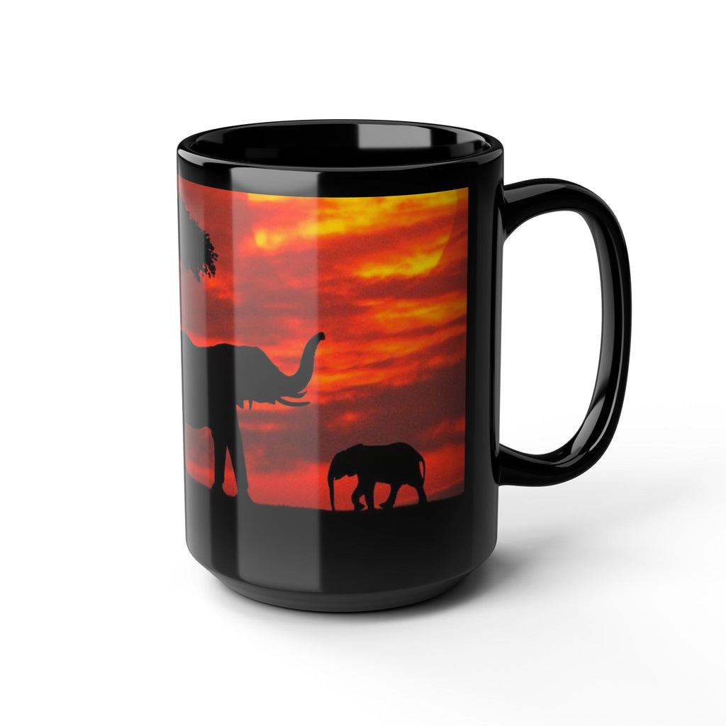 Elephant Sunset Mug — African Safari Silhouette Coffee Cup (11oz/15oz)