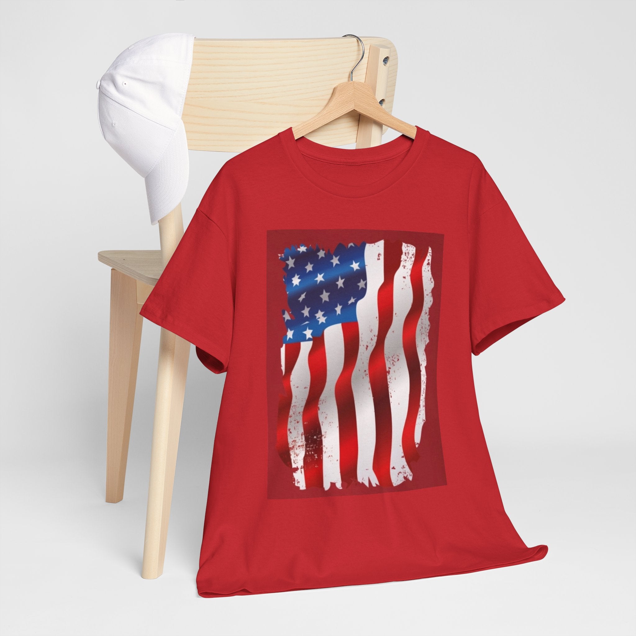 American Flag Graphic Tee — Distressed Wavy Stars & Stripes