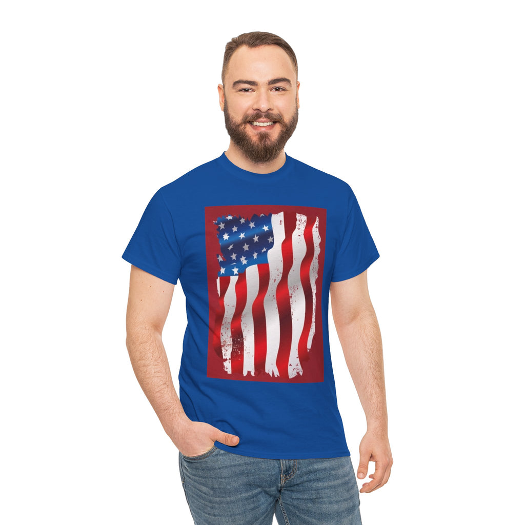 American Flag Graphic Tee — Distressed Wavy Stars & Stripes