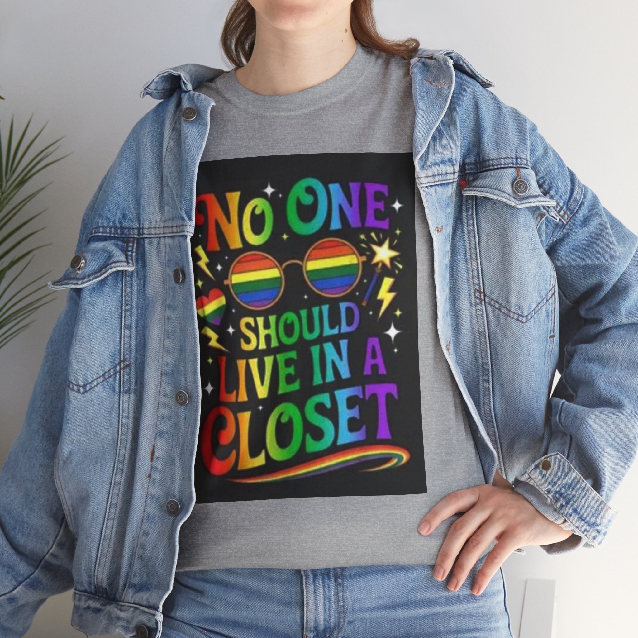 T‑Shirt — "No One Should Live in a Closet" Rainbow Pride Tee