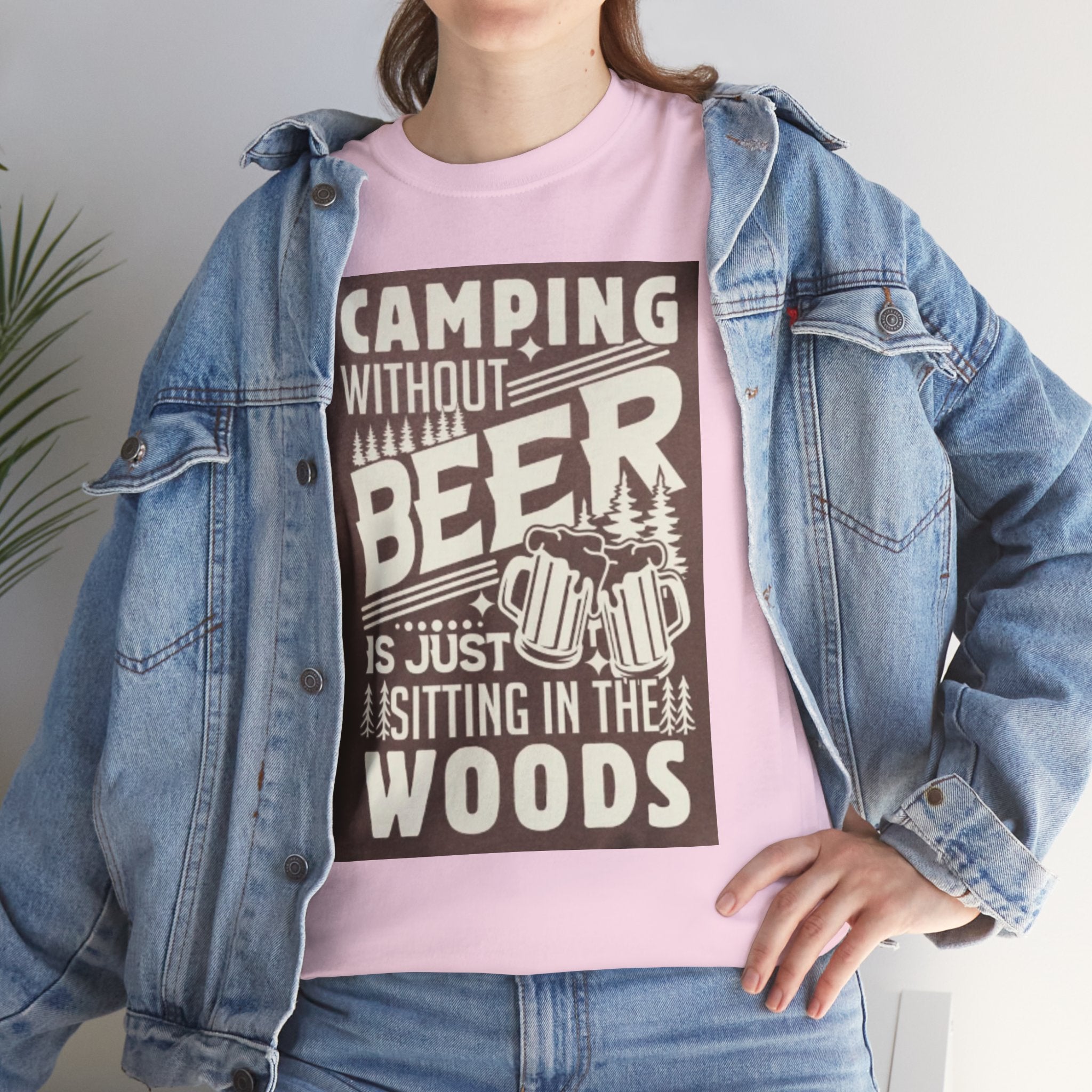 Camping Beer T-Shirt — "Camping Without Beer Is Just Sitting in the Woods" Outdoor Campfire Tee