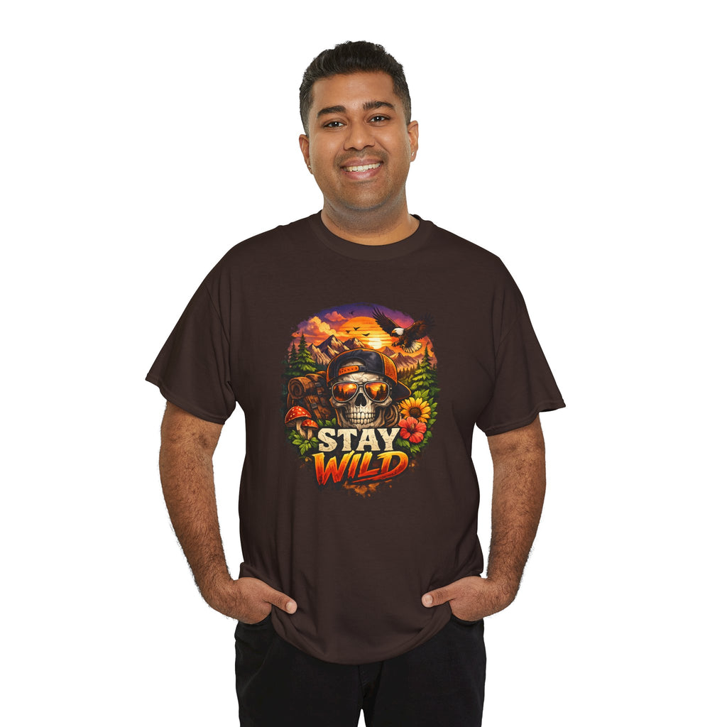 Stay Wild Skull Tee — Vintage Sunset Skull & Sunflower Graphic T-Shirt