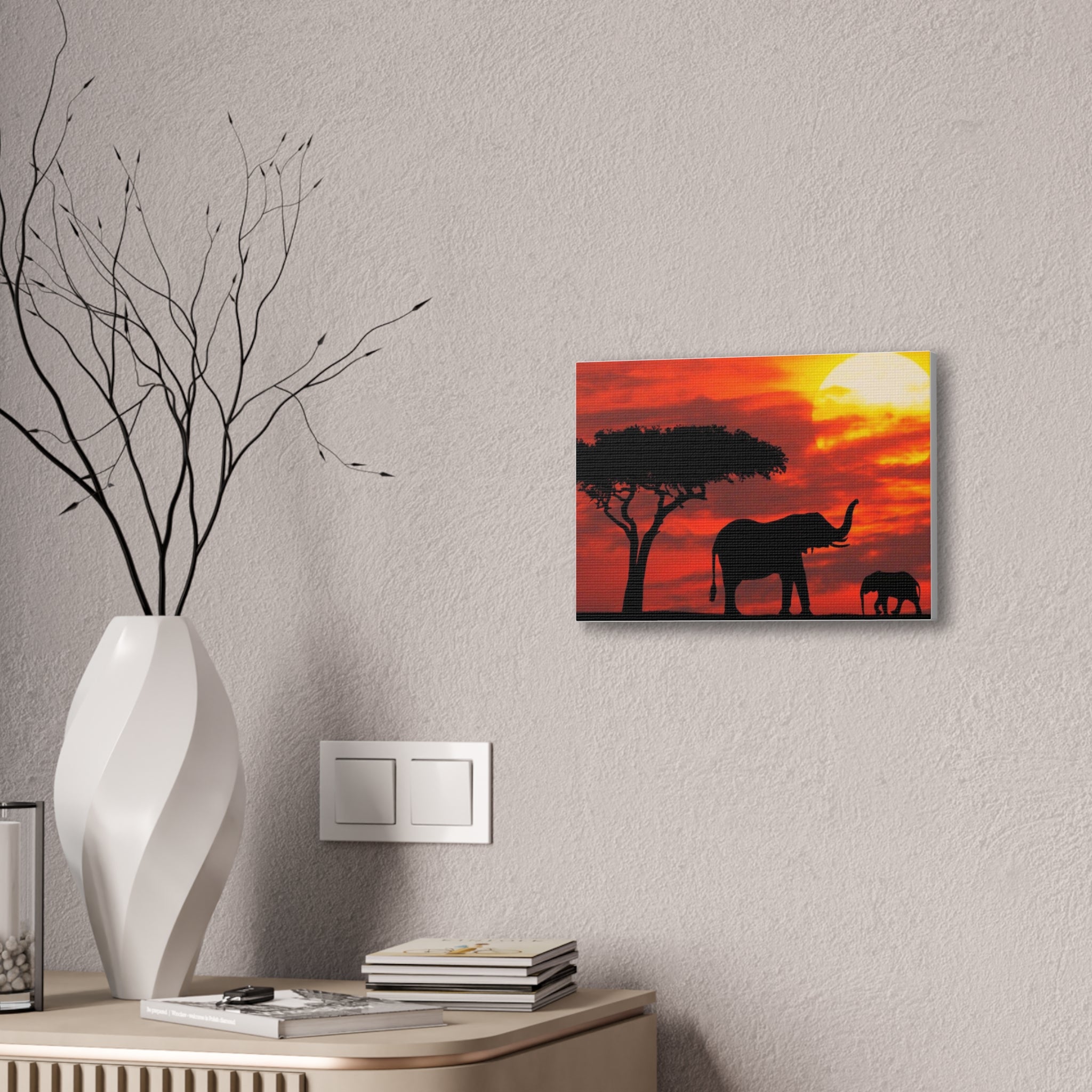 Elephant Sunset Canvas Print — African Safari Wall Art
