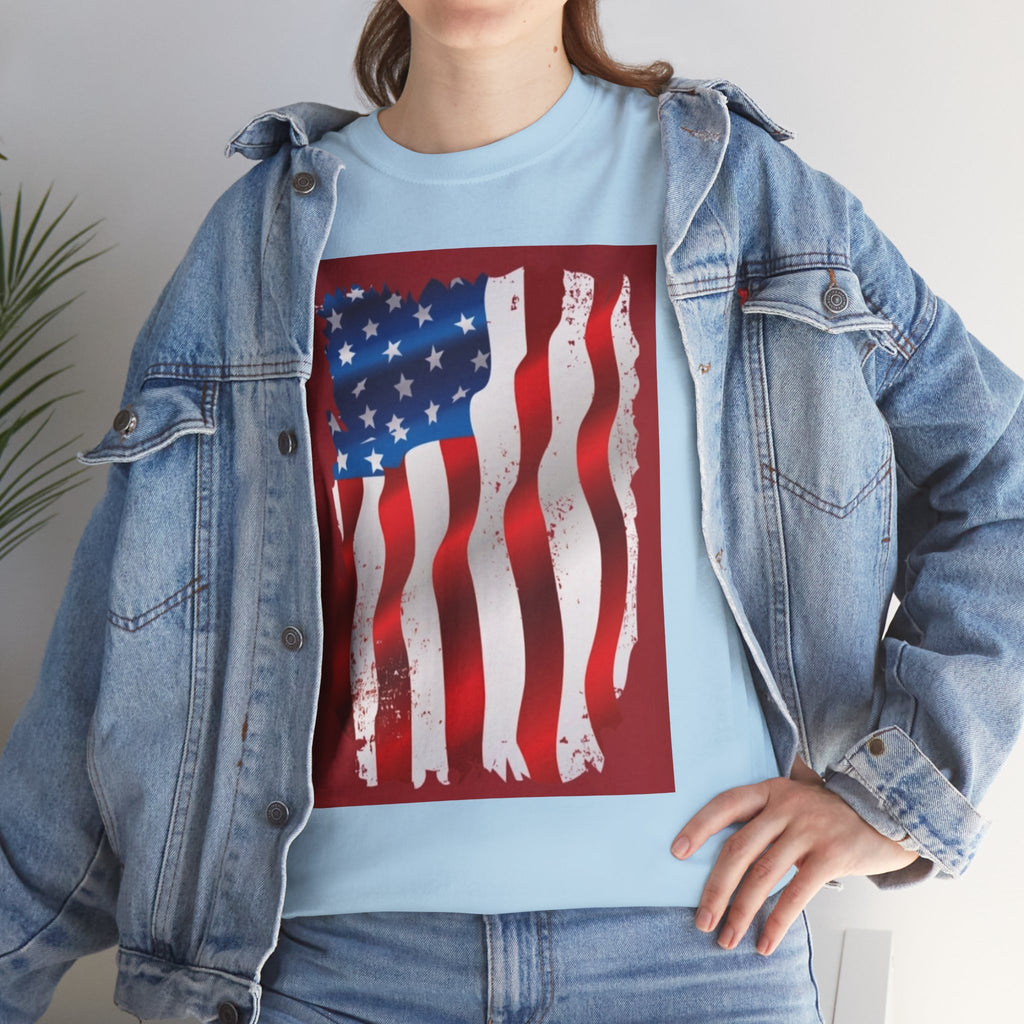 American Flag Graphic Tee — Distressed Wavy Stars & Stripes