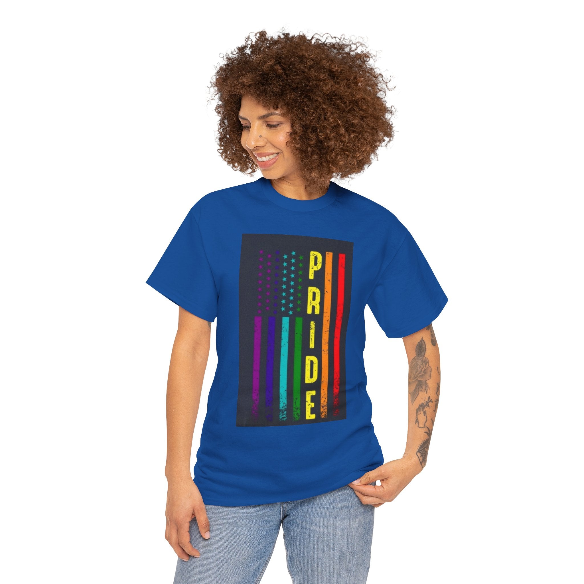 Pride Rainbow Flag Tee — Vertical "PRIDE" Graphic T-Shirt