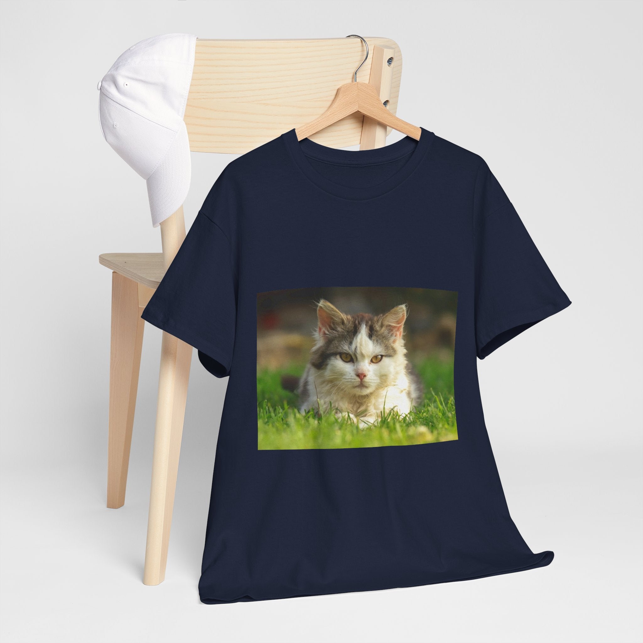 Cat Photo Tee — Relaxed Cat Lying in Grass T-Shirt