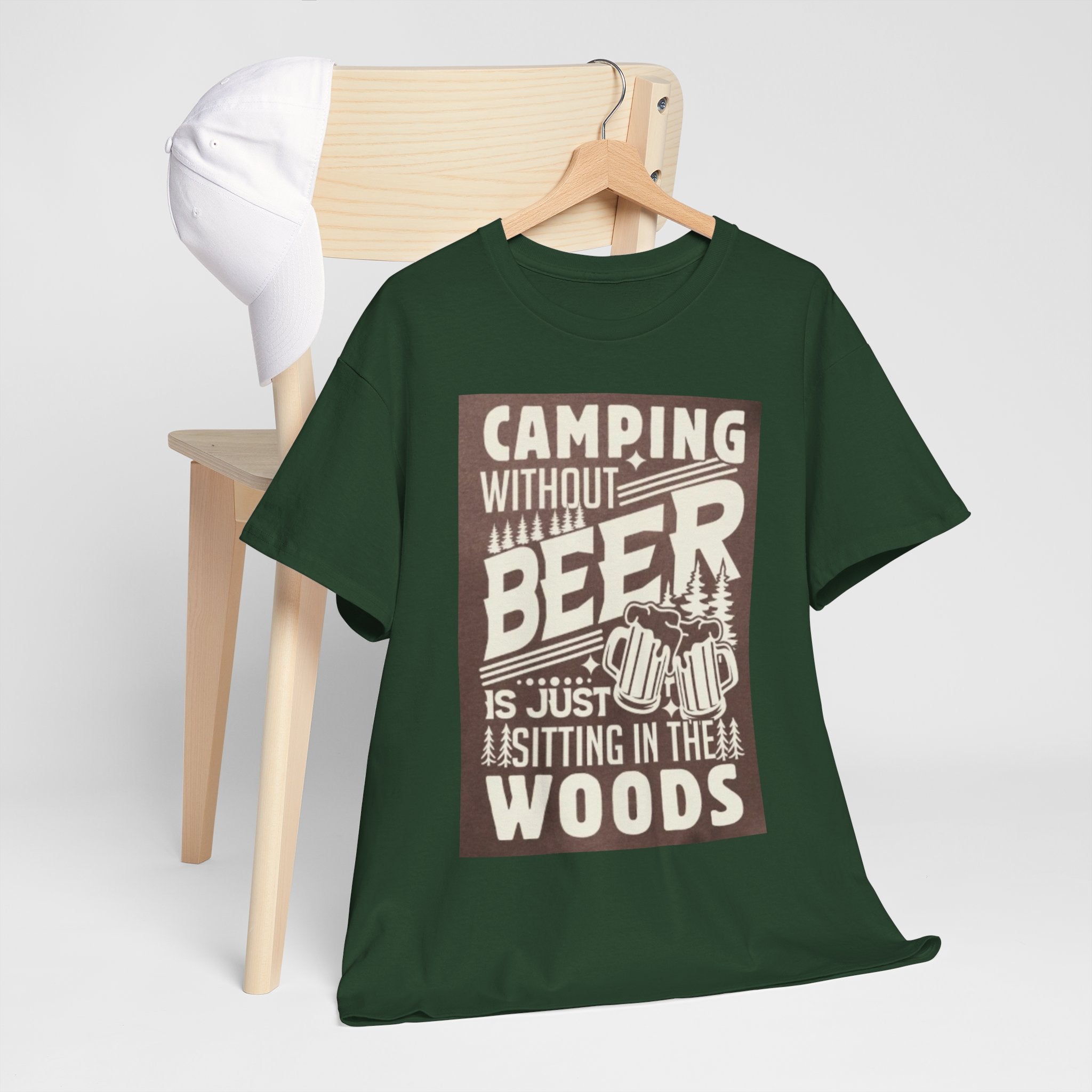 Camping Beer T-Shirt — "Camping Without Beer Is Just Sitting in the Woods" Outdoor Campfire Tee
