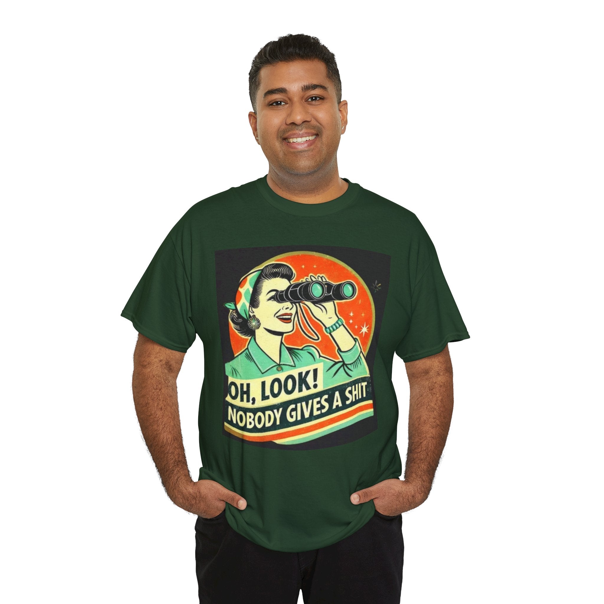 Graphic Tee — "Oh, Look! Nobody Gives a Shit" Retro Binoculars Design