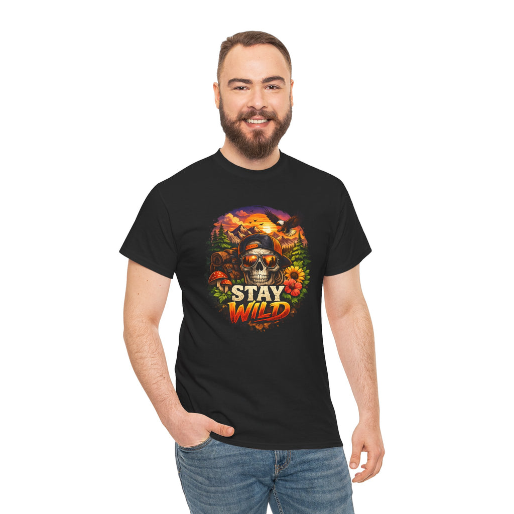 Stay Wild Skull Tee — Vintage Sunset Skull & Sunflower Graphic T-Shirt