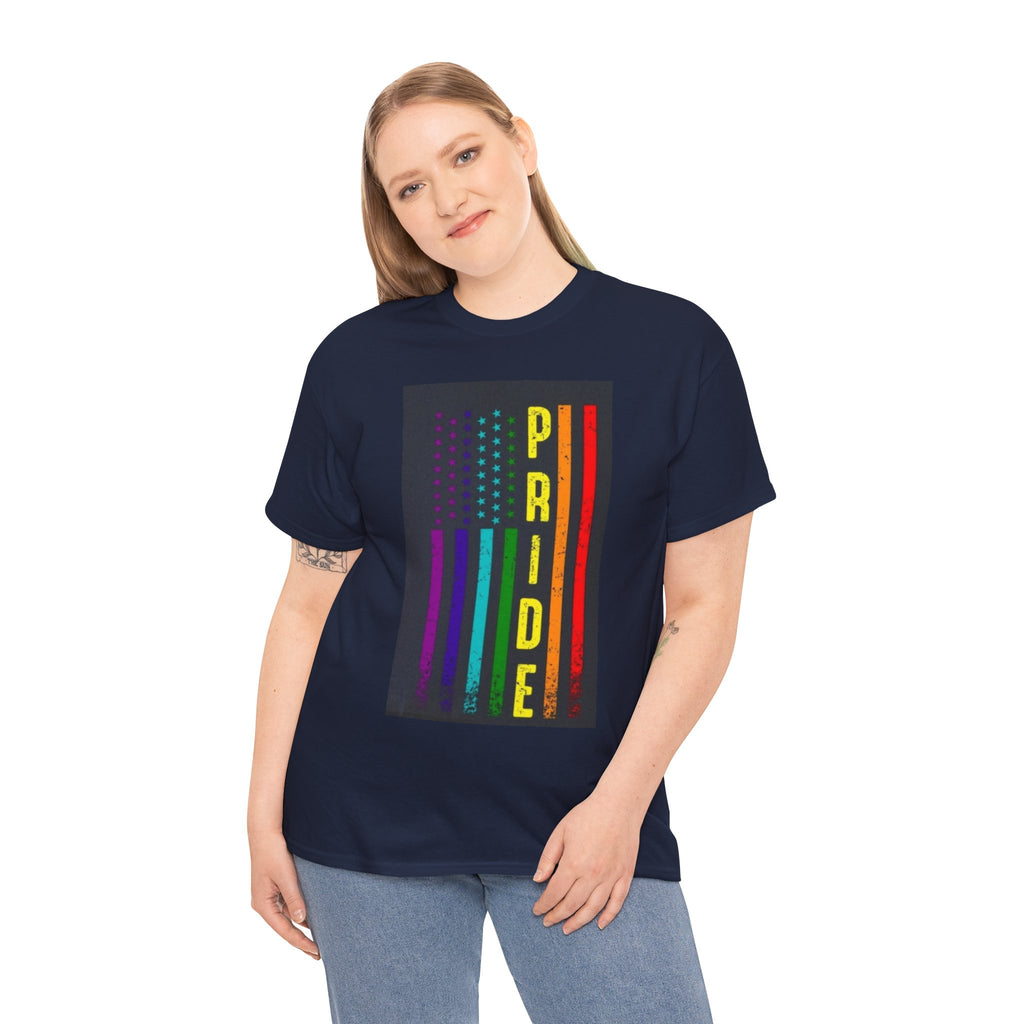 Pride Rainbow Flag Tee — Vertical "PRIDE" Graphic T-Shirt