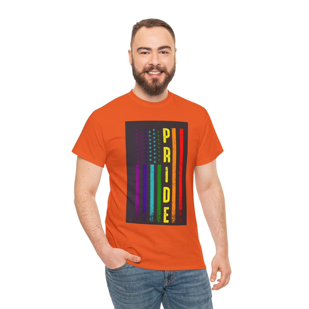 Pride Rainbow Flag Tee — Vertical "PRIDE" Graphic T-Shirt