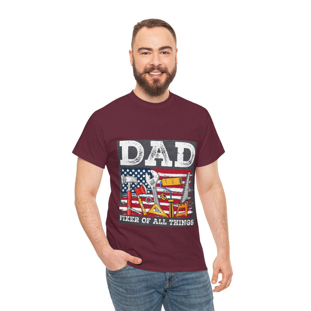 Dad Fixer Of All Things T-Shirt — American Flag Tool Graphic Tee for Fathers