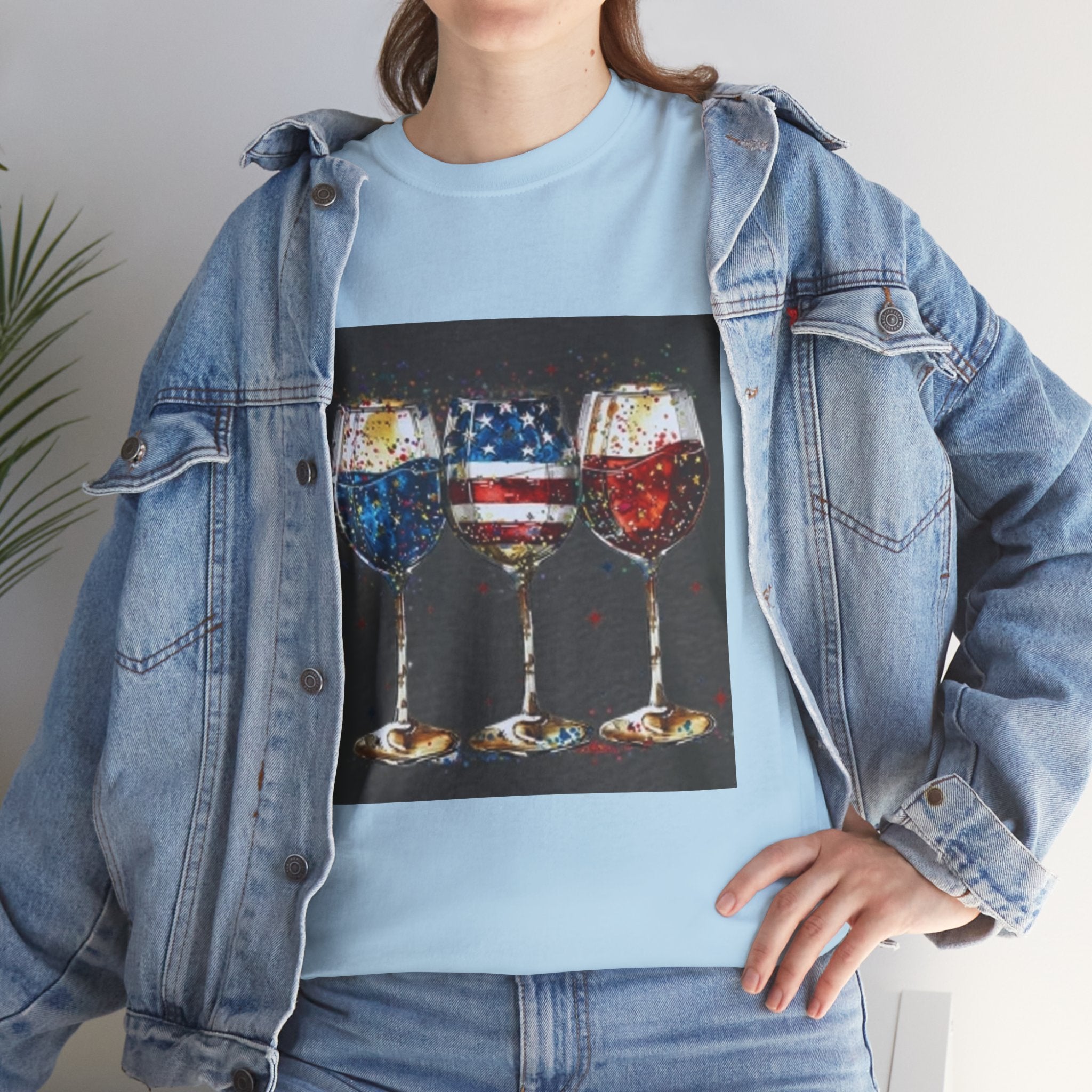 Wine Glasses with American Flag Design Tee