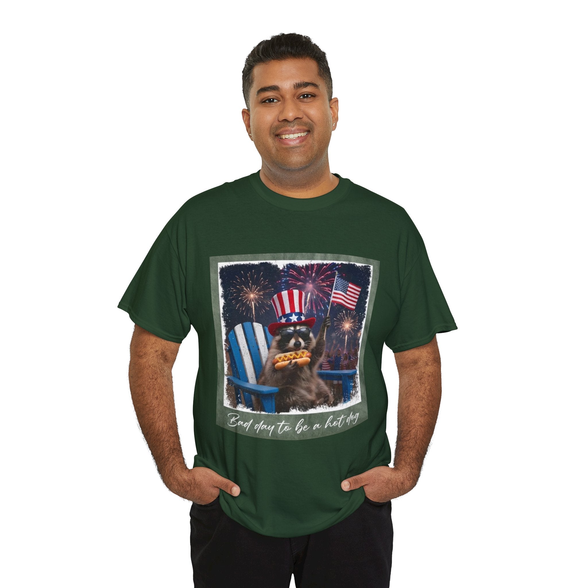 Patriotic Uncle Sam Bear T-Shirt — 'God Spares Us to Be a Hot Dog' 4th of July Tee