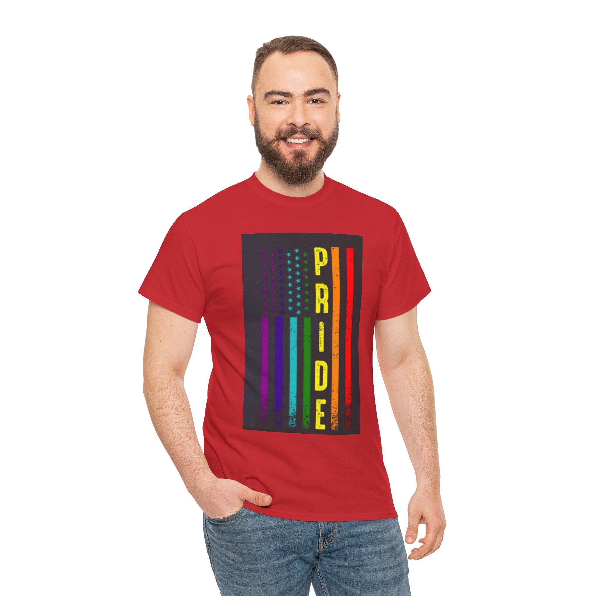 Pride Rainbow Flag Tee — Vertical "PRIDE" Graphic T-Shirt